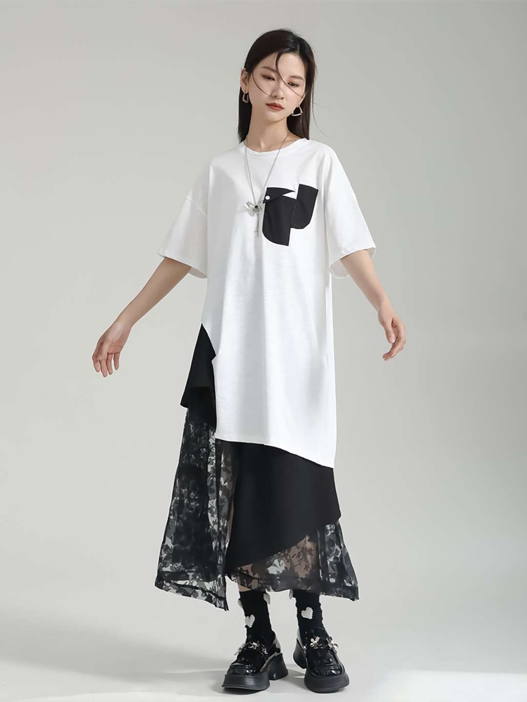 JC Collection Colourblocked Cut Out & Applique Longline High-Low Top