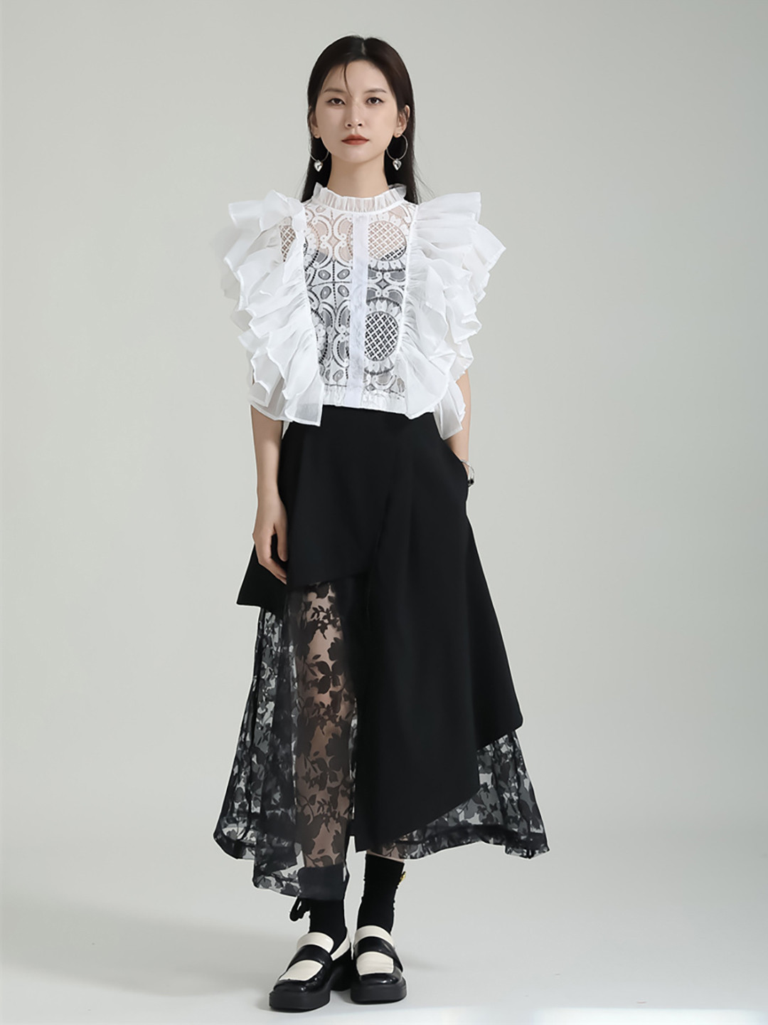 JC Collection Ruffles High Neck Sleeveless Self Design Top