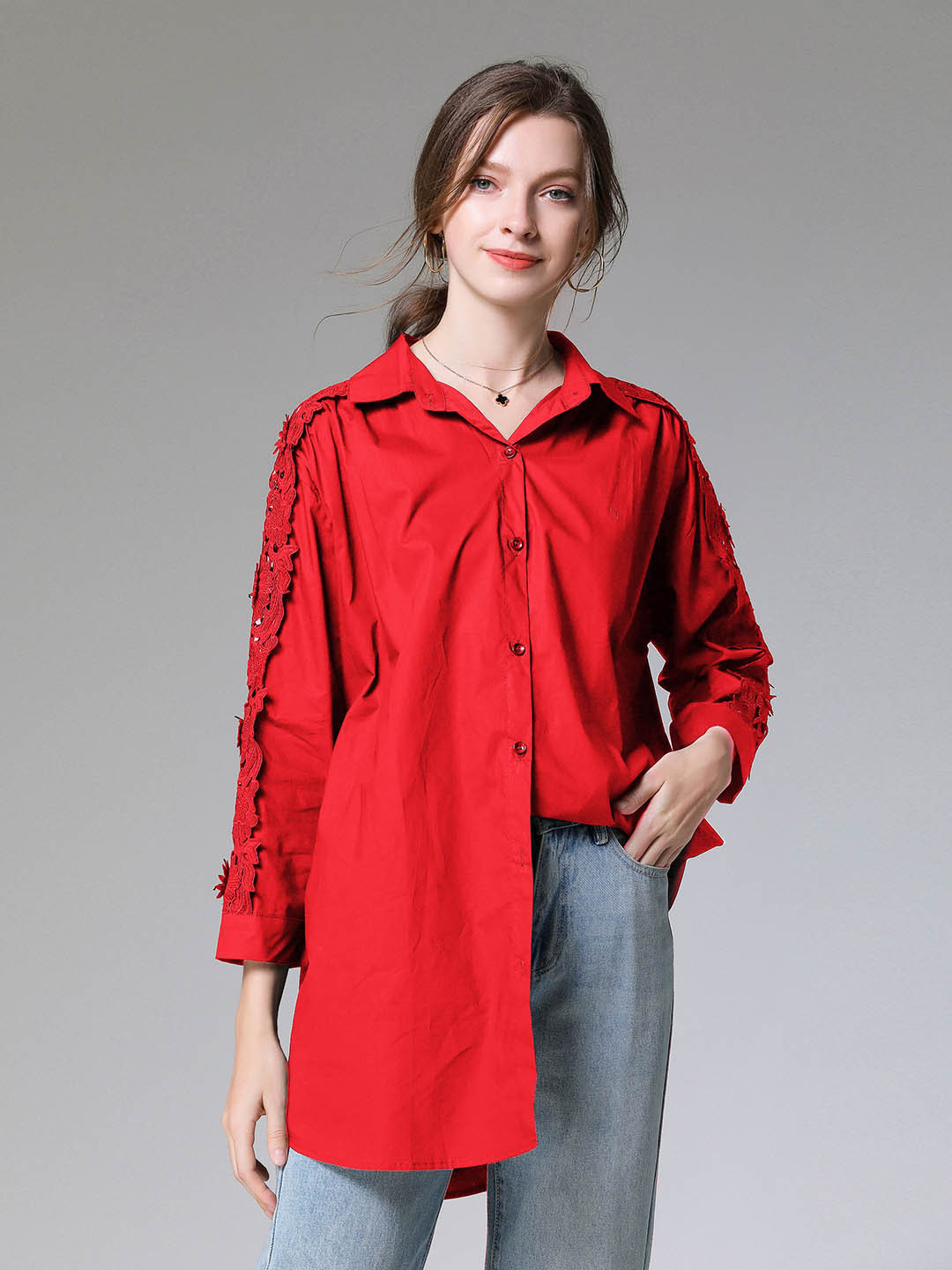 JC Collection Lace Up Longline Casual Shirt
