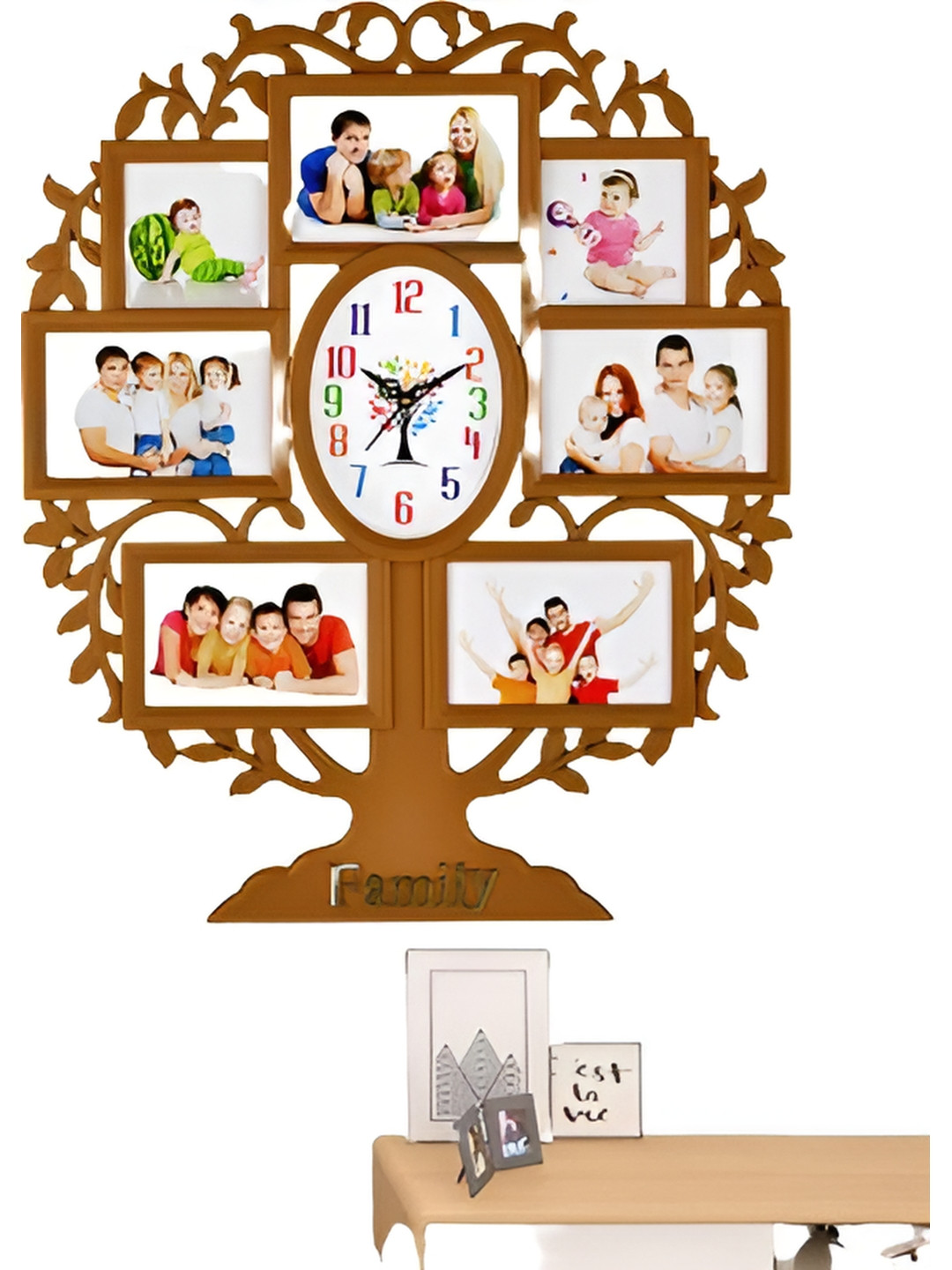 Attractionz Gold Plastic Tree Battery Analogue Photo Frame Wall Clock