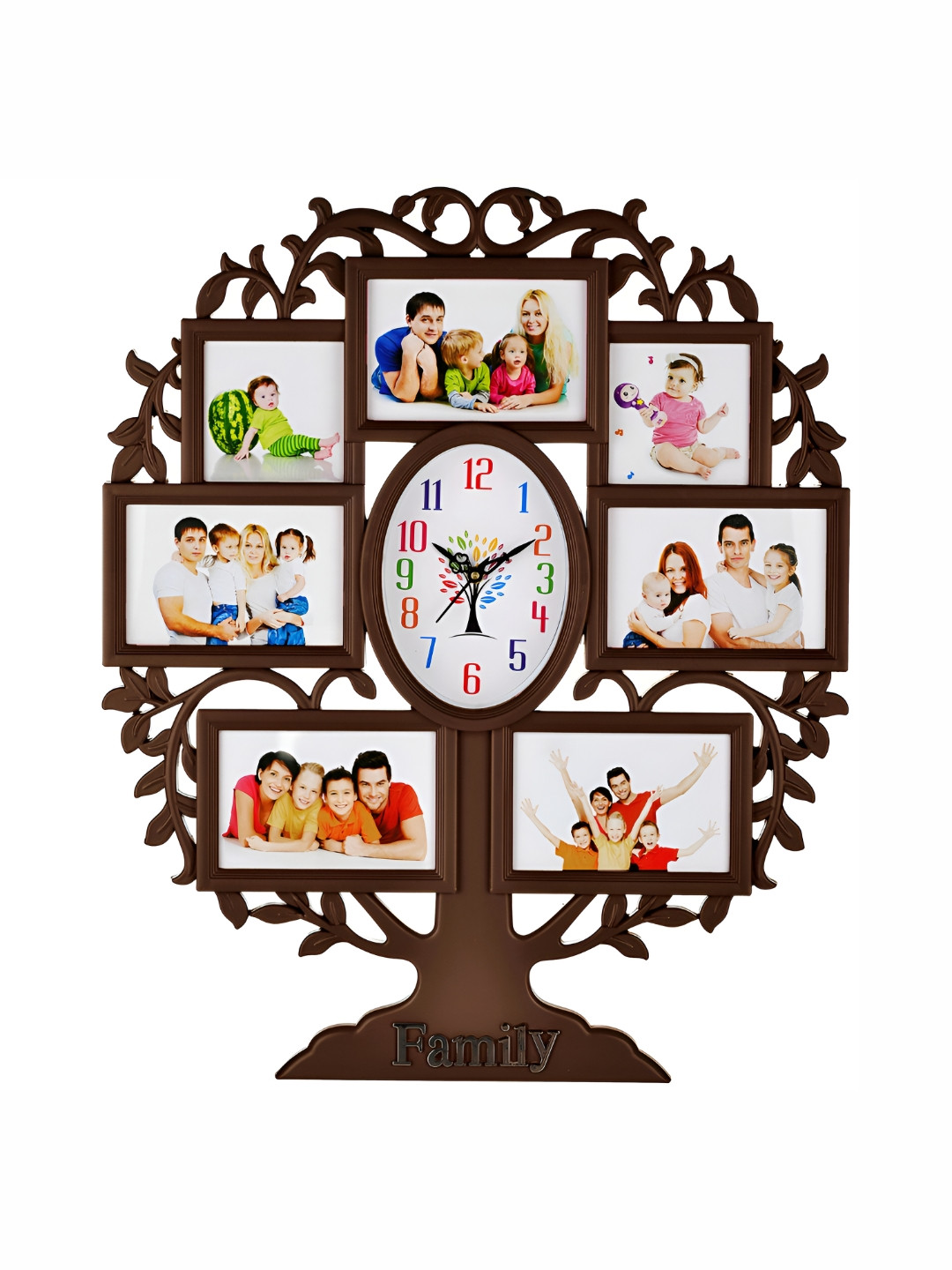 Attractionz Brown Contemporary Oval Shaped Analogue Wall Clock