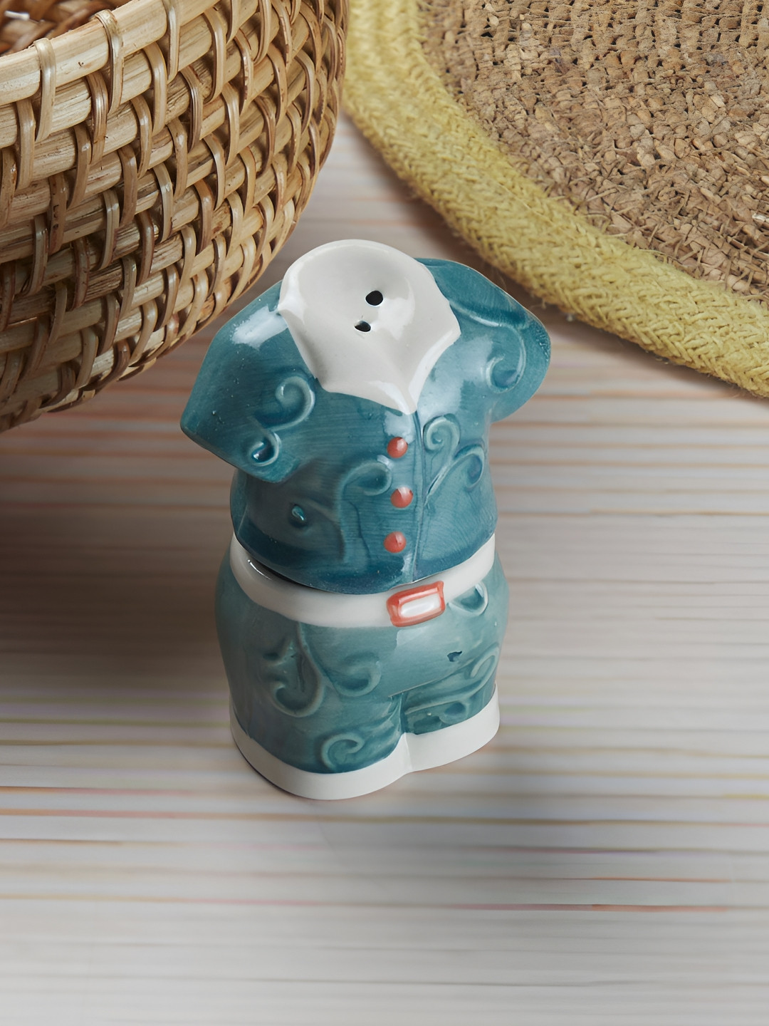 Kookee 2 Pieces Turquoise Blue & White Printed Salt & Pepper Shirt Pant Design With Tray