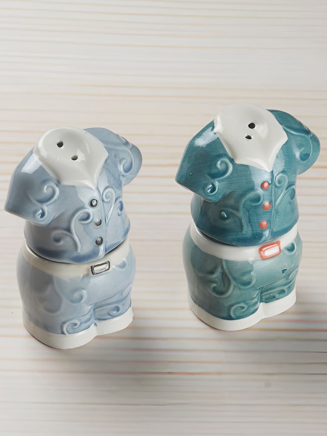 Kookee  Grey & Teal 2 Pieces Ceramic Salt & Pepper Set