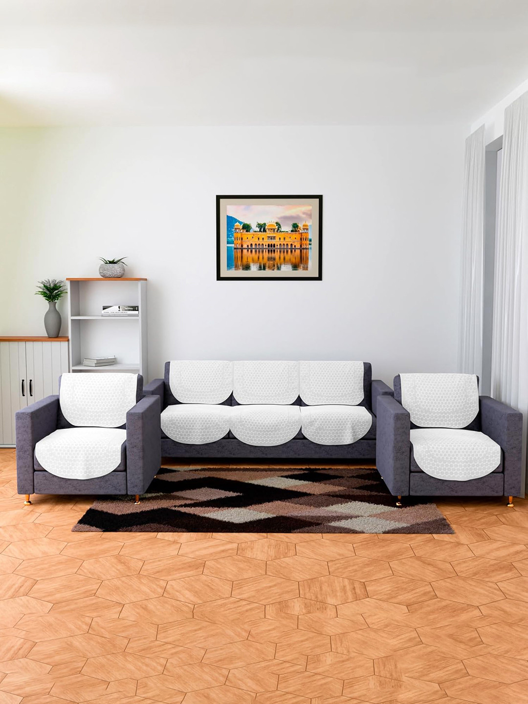 Kuber Industries Set of 10 White Cotton Self Design Sofa Cover