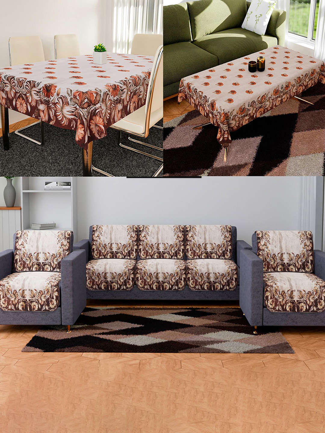 Kuber Industries Set of 12 Maroon 5 Seater Sofa Cover & Center & Dining Table Cover