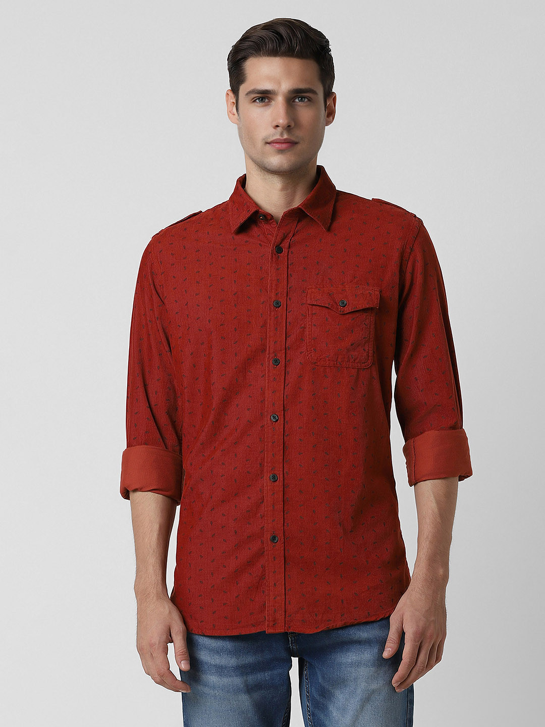 Van Heusen Sport Micro Ditsy Printed Slim Fit Pure Cotton Casual Shirt