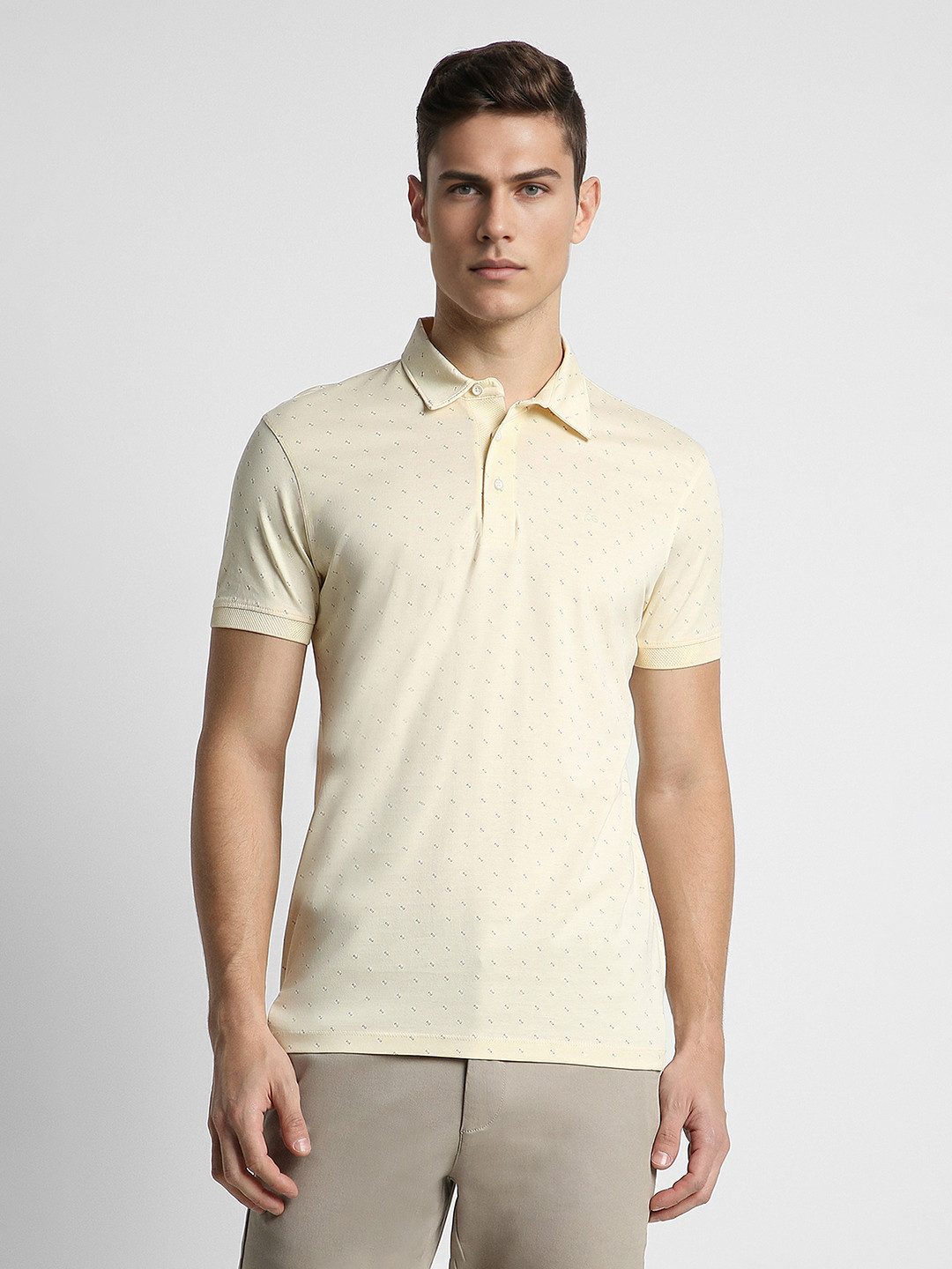 Peter England Elite Micro Ditsy Printed Polo Collar Slim Fit Pure Cotton T-shirt