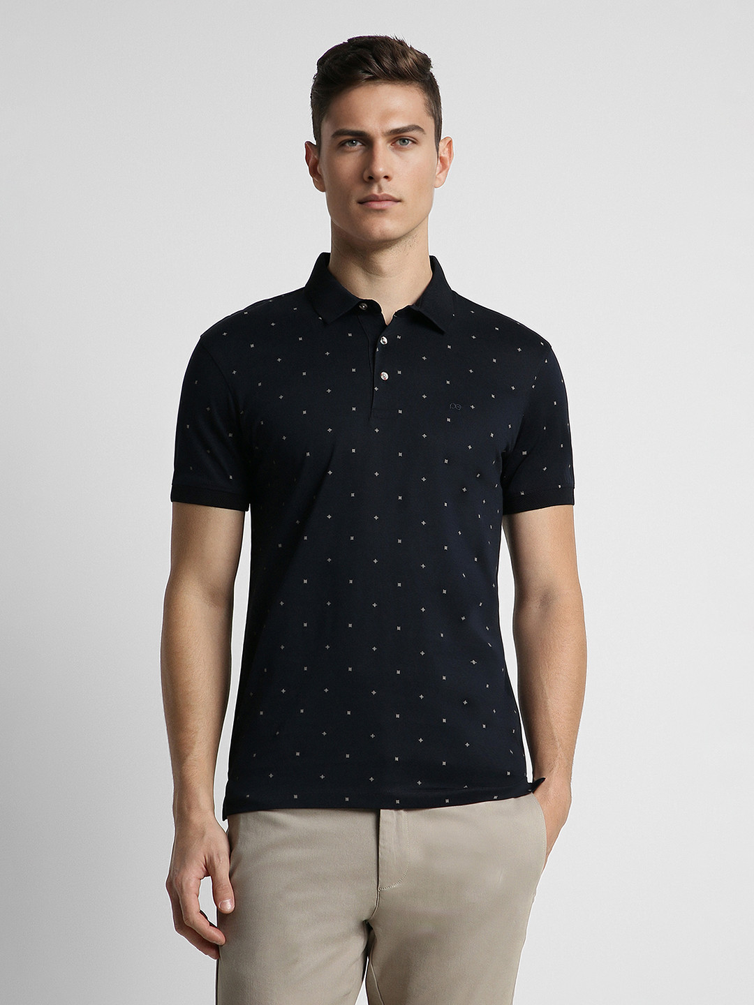 Peter England Elite Micro Ditsy Printed Polo Collar Slim Fit Pure Cotton T-shirt