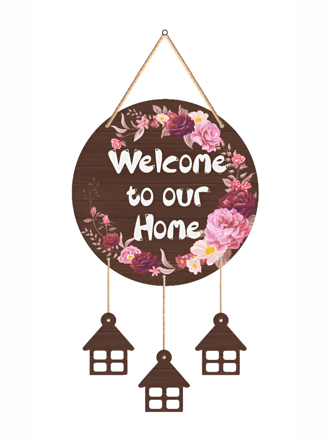 SAF Welcome To Our Home Wood Floral Matte Hanging Hall Wall Hangings-15In