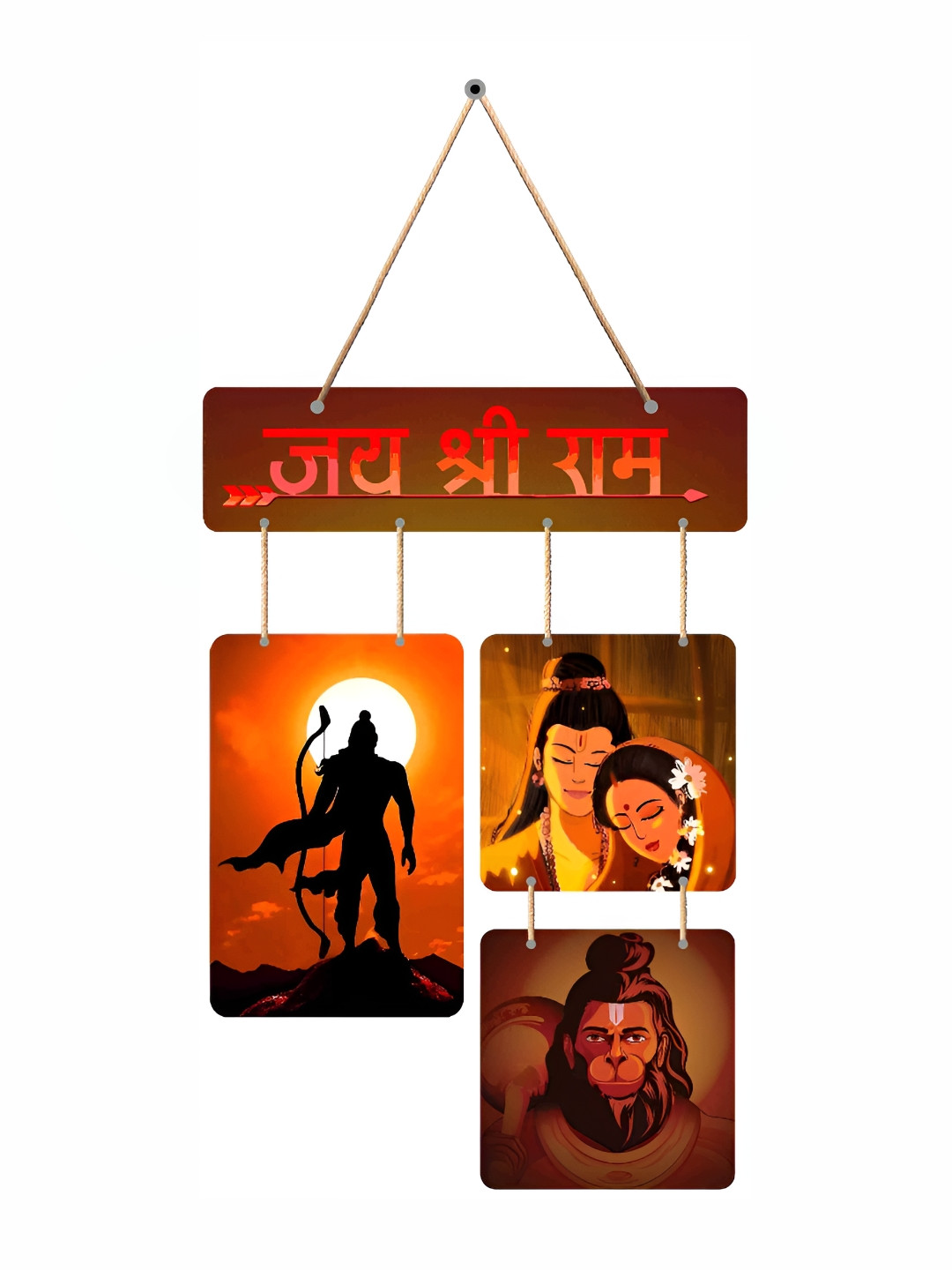 SAF Jai Shree Ram Mahabali Hanuman Wood Ethnic Motifs Glossy Spiritual Wall Decor-20In