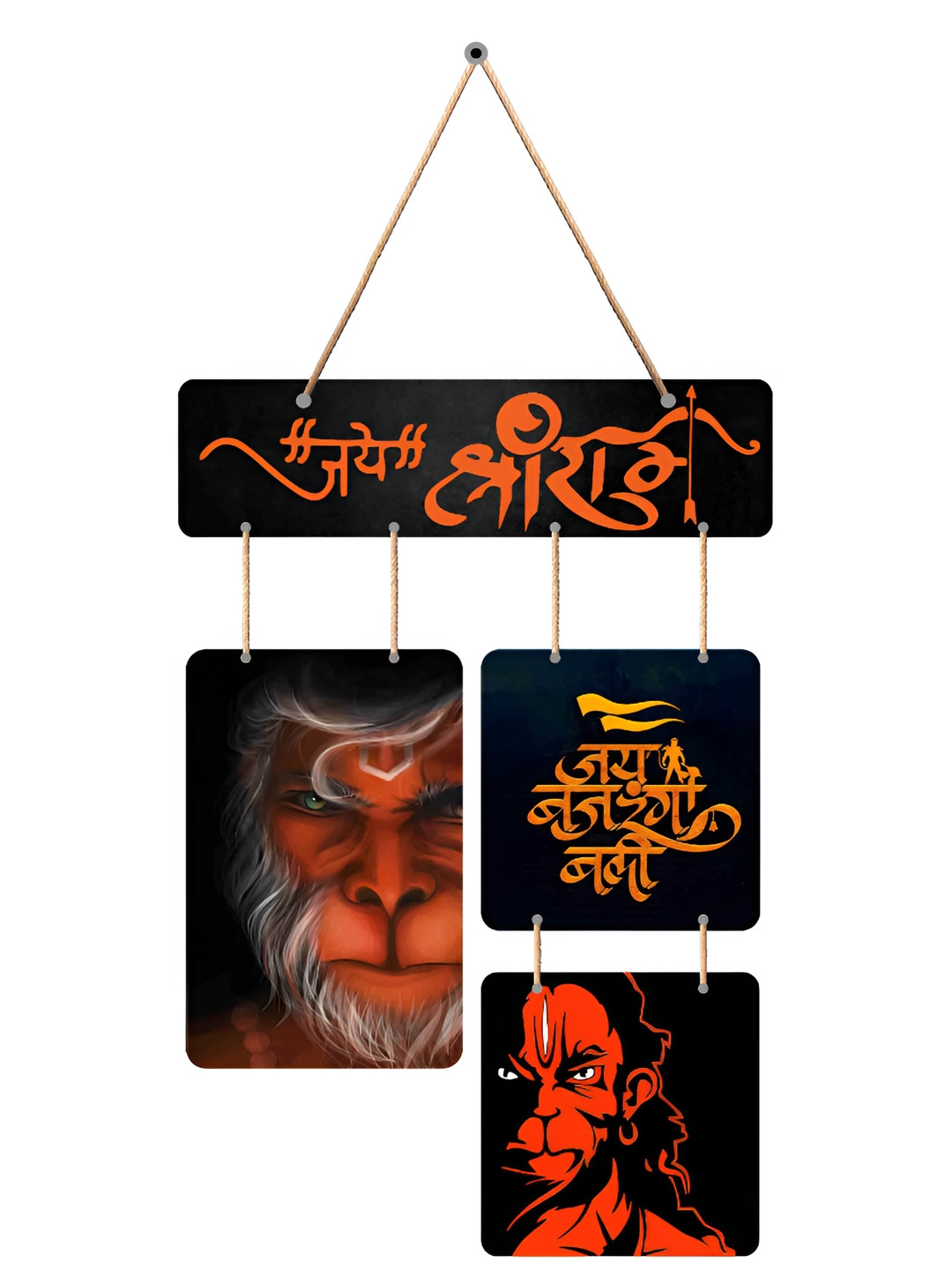 SAF Jai Shree Ram Mahabali Hanuman Wood Ethnic Motifs Matte Hall Spiritual Wall Decor-11In