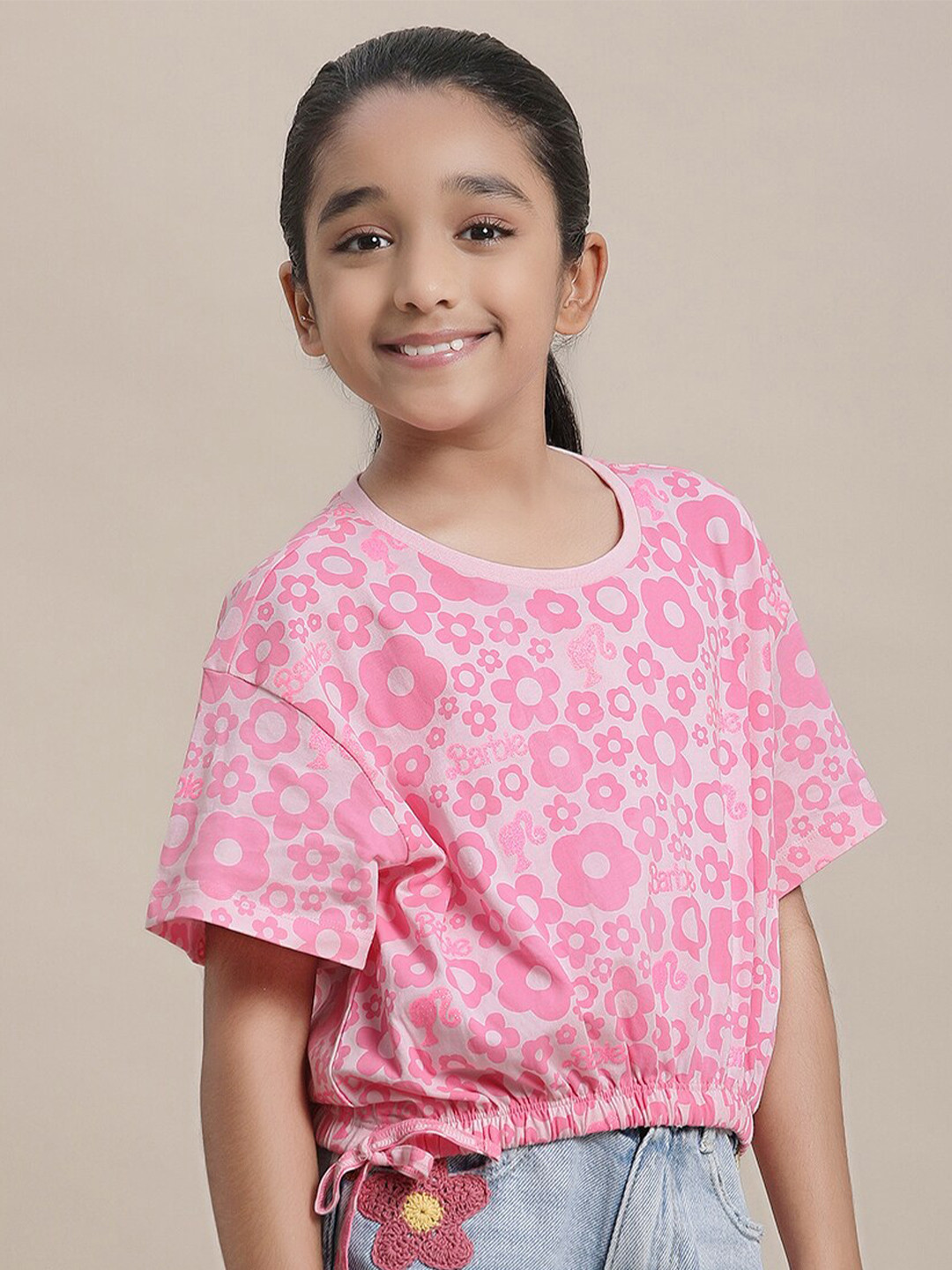 Kids Ville Girls Barbie Printed Pure Cotton Boxy Fit T-shirt