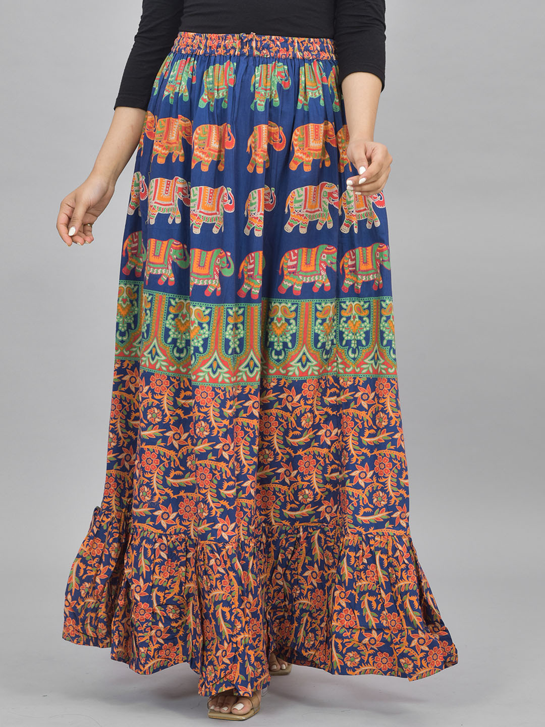 Negen Ethnic Motifs Printed Pure Cotton Flared Maxi Ethnic Skirt