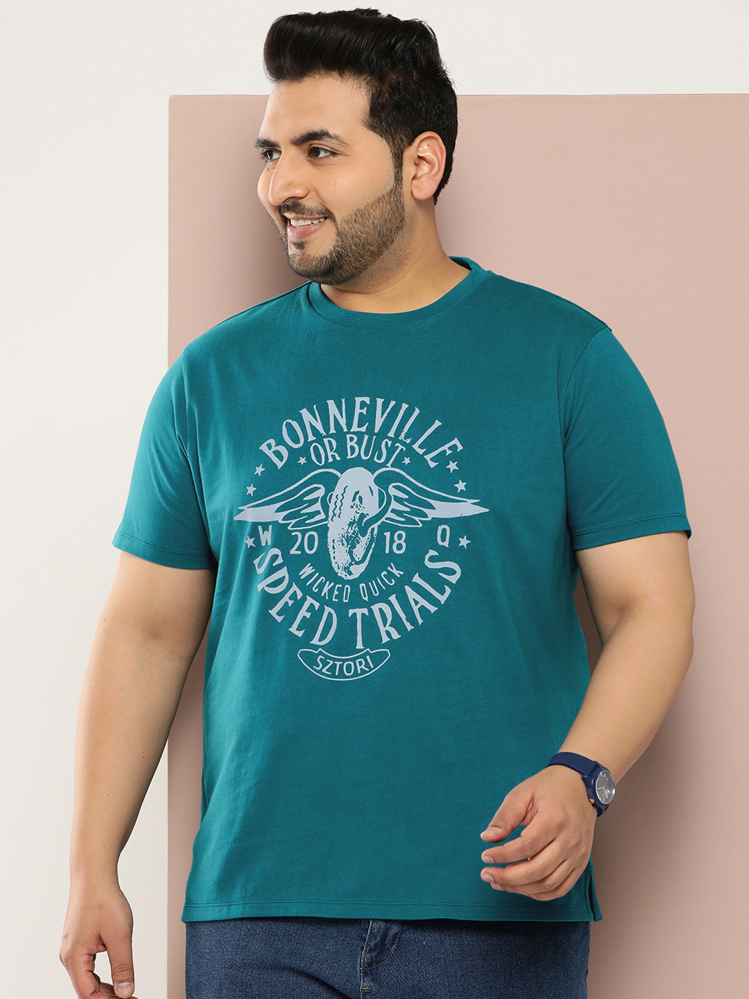 Sztori Men Plus Size Graphic Printed Regular Fit T-shirt