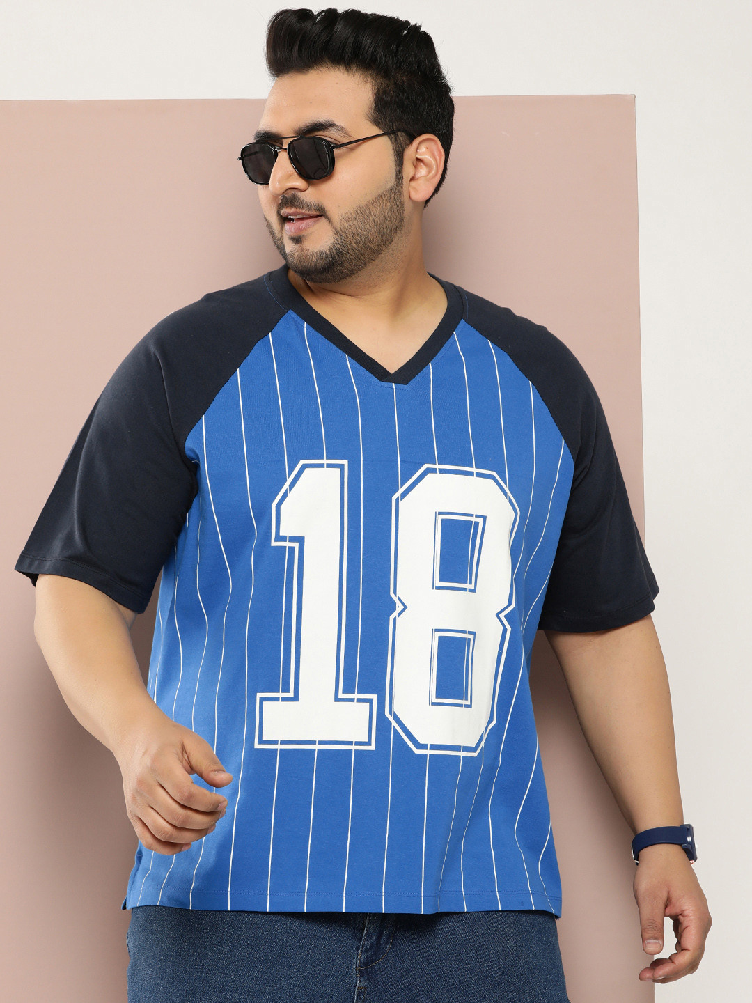 Sztori Men Plus Size Typography Printed V-Neck Relaxed Fit T-shirt