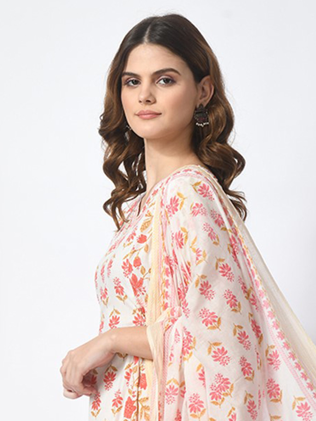JAHIDA COMFORT WITH STYLE Women Floral Printed Empire Pure Cotton Kurta with Dhoti Pants & With Dupatta