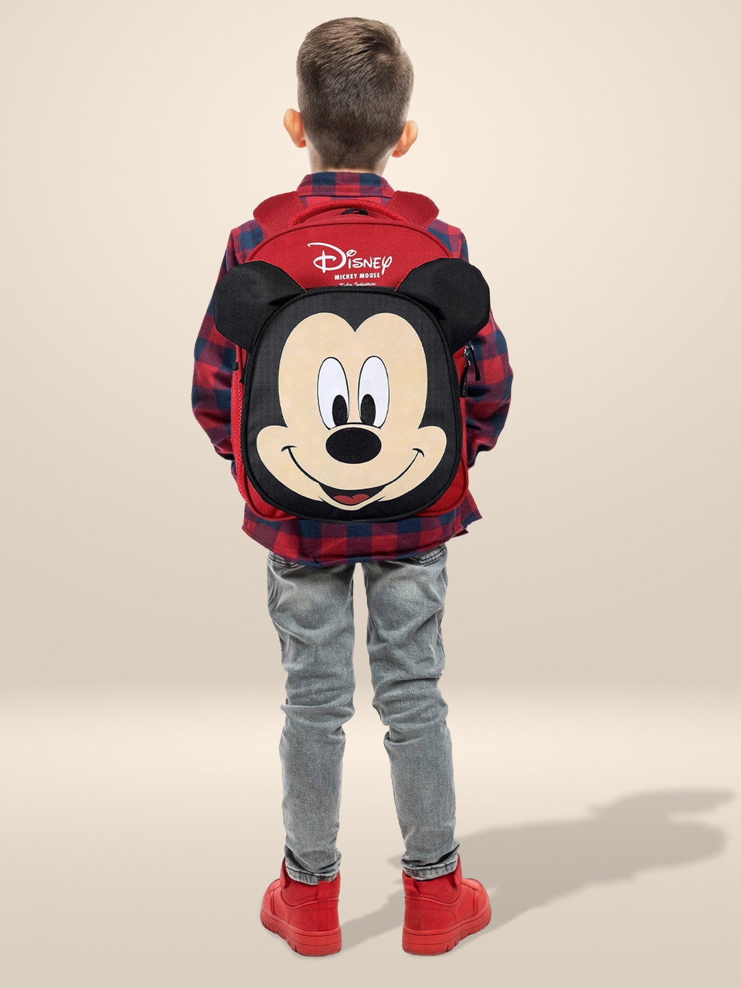Kuber Industries Kids Disney Mickey Mouse 2 Compartments Schoolbags for Mini Backpack