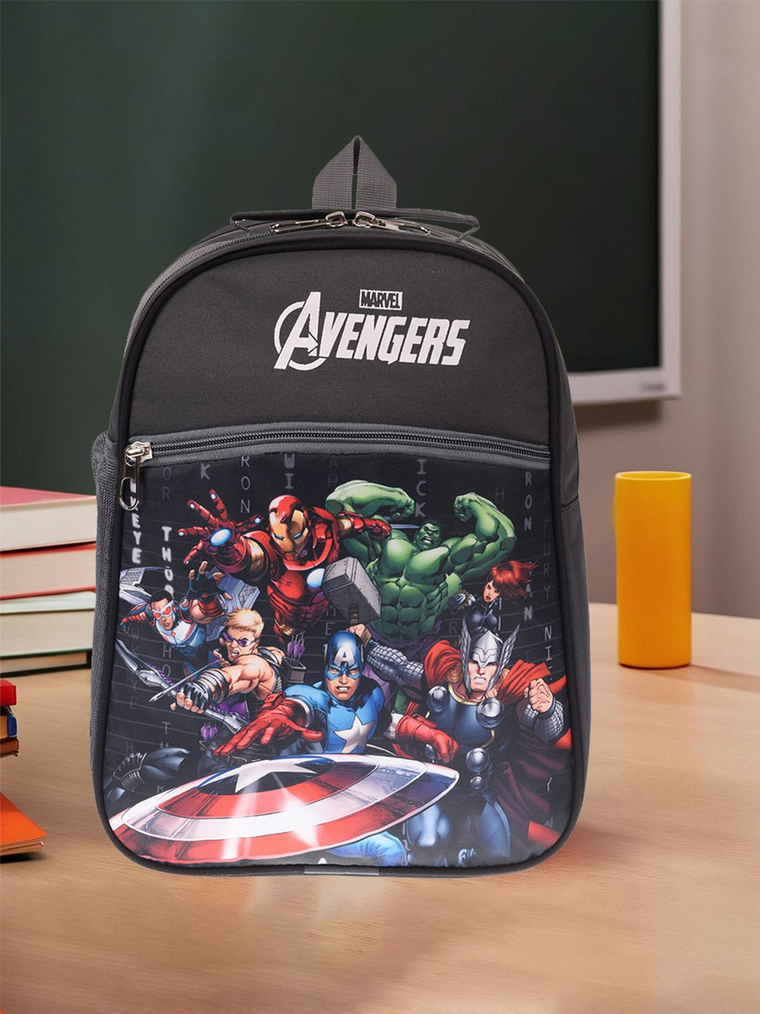 Kuber Industries Disney Marvel Avengers Black Printed boarding school kids backpack