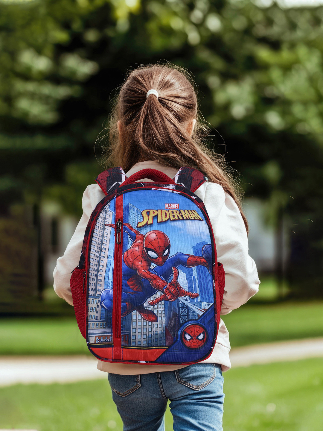 Kuber Industries Disney Marvel-Spider Printed school bag for kids red spacious