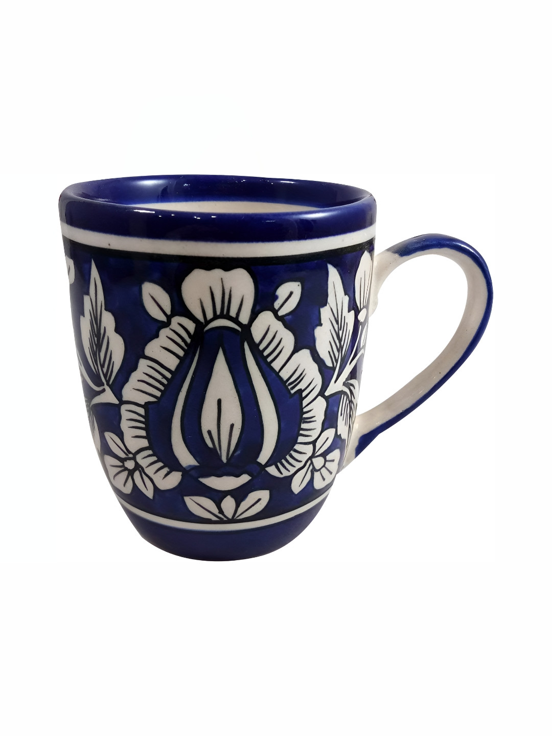 INDIA MEETS INDIA Chirpings Birds Blue Ethnic Motifs Ceramic Microwave Safe 2 Piece Mugs-250ml
