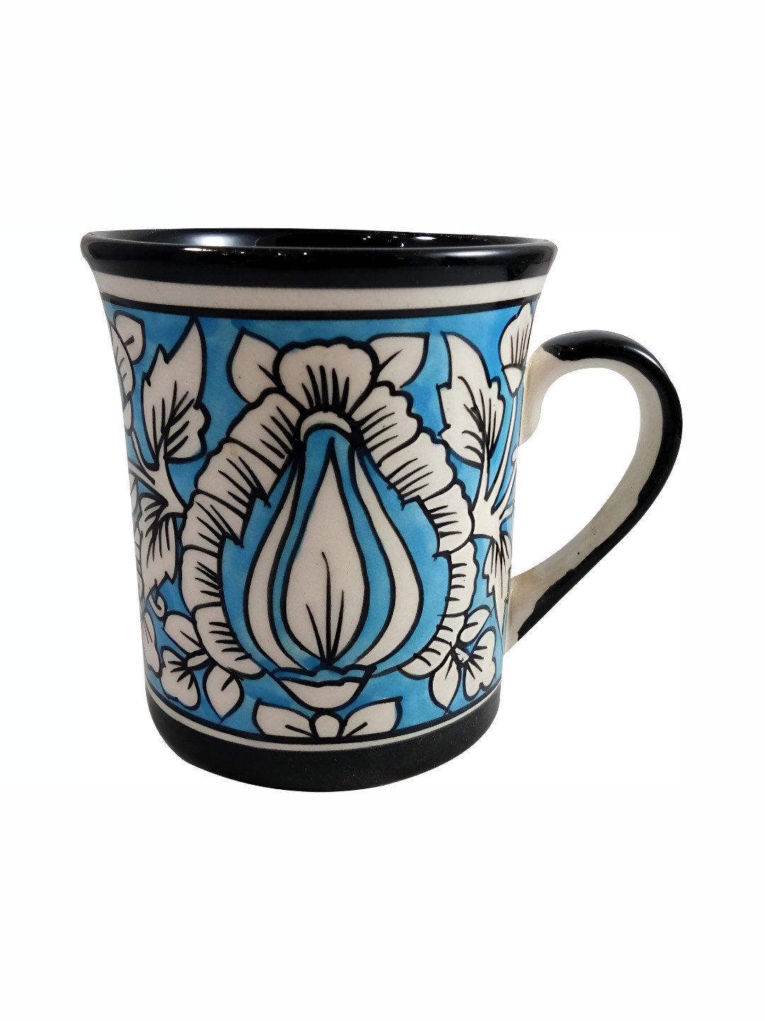 INDIA MEETS INDIA Dazzle Blue Leaf Ceramic Handmade Mug-250ml