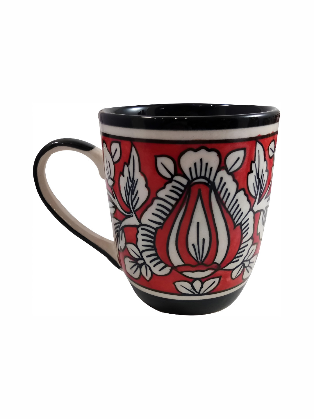 INDIA MEETS INDIA Red Floral Ceramic Handmade 6 Piece Mugs-250ml