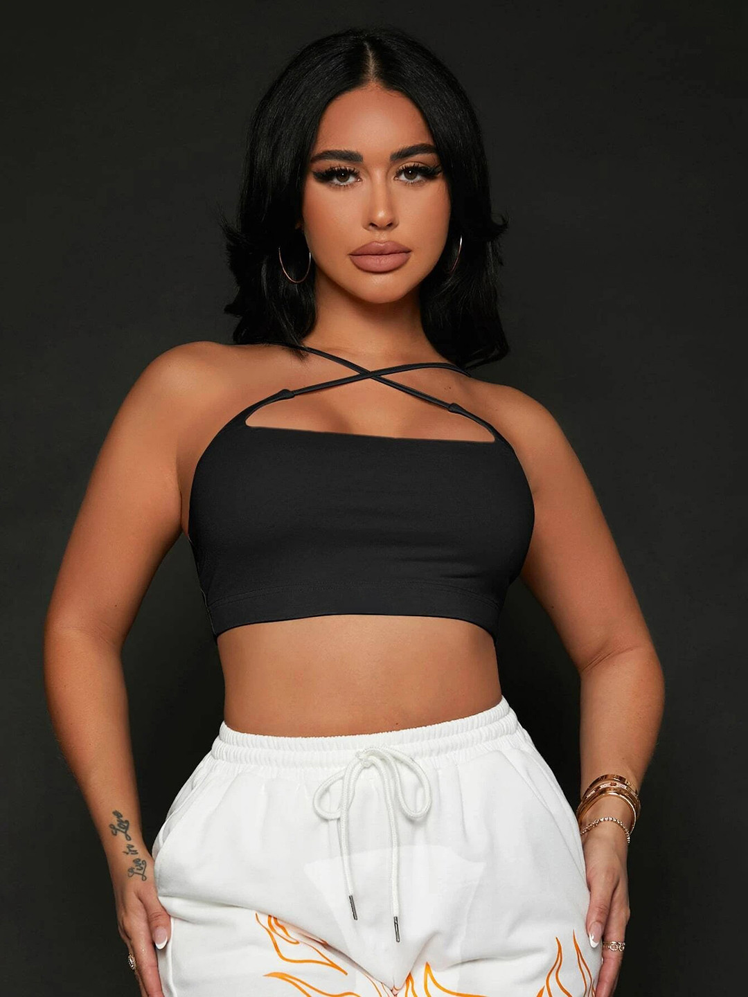 Stylecast X Slyck Halter Neck Bandeau Style Fitted Crop Top