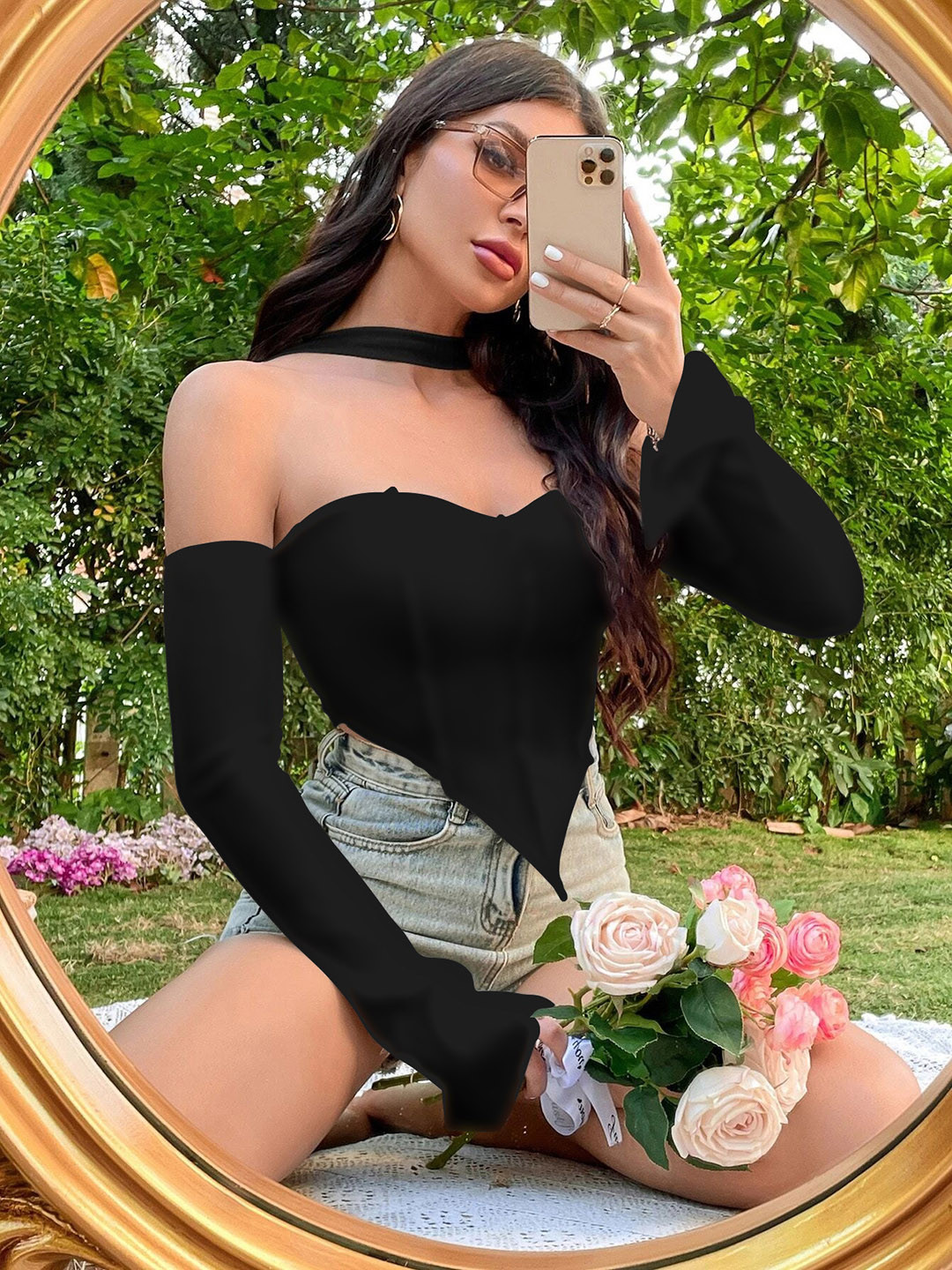 Stylecast X Slyck Off-Shoulder Long Sleeves Fitted Crop Top