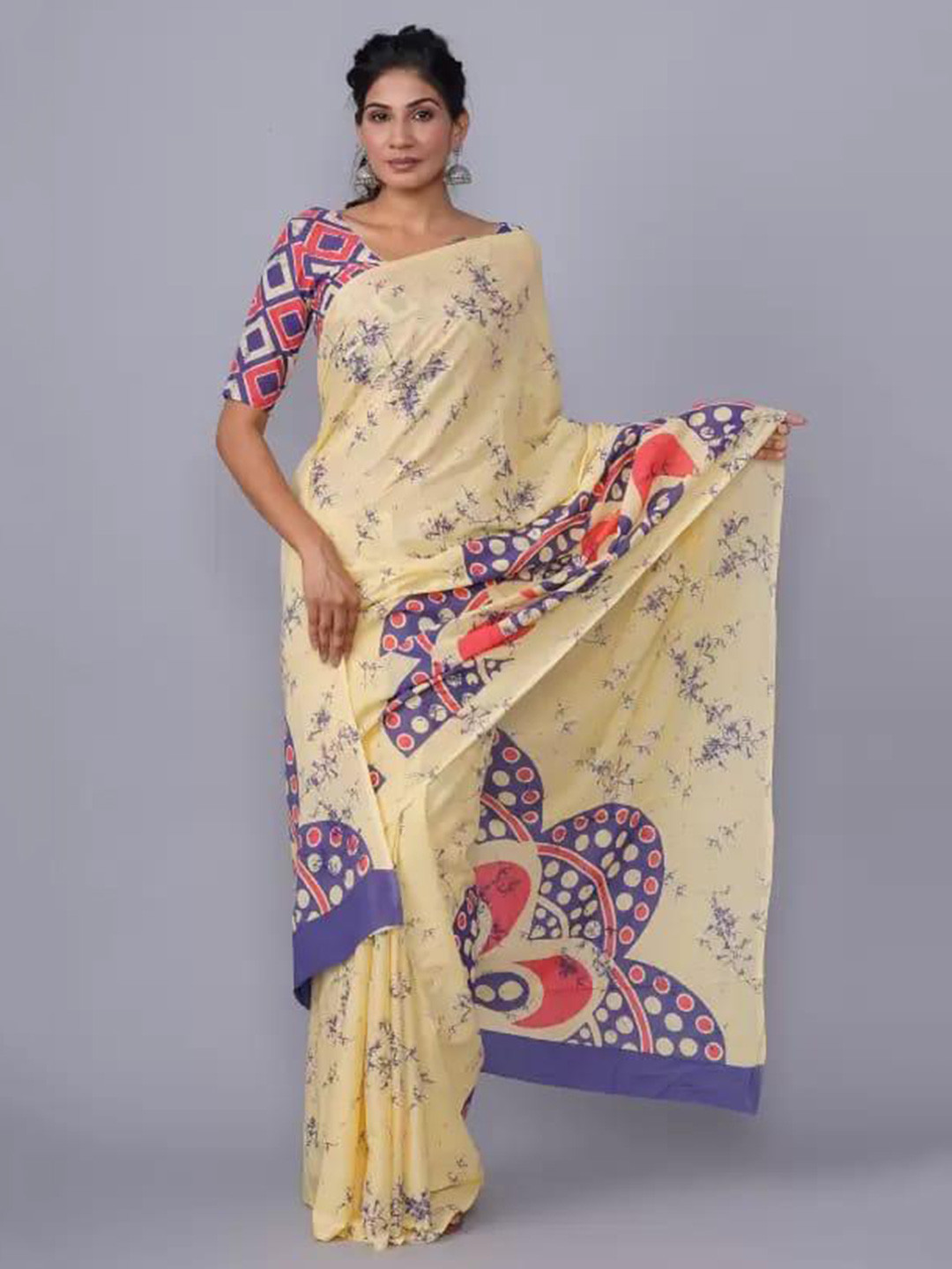 TROPWEAR Abstract Cotton Linen Block Print Saree