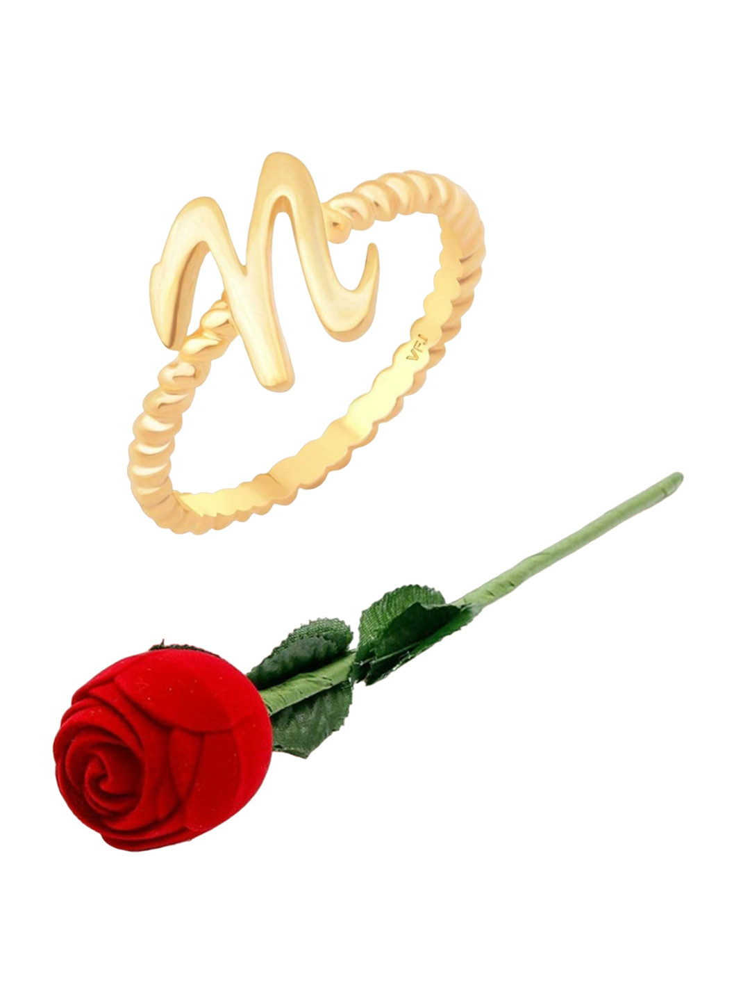Vighnaharta Gold Plated Finger Ring With Rose Flower