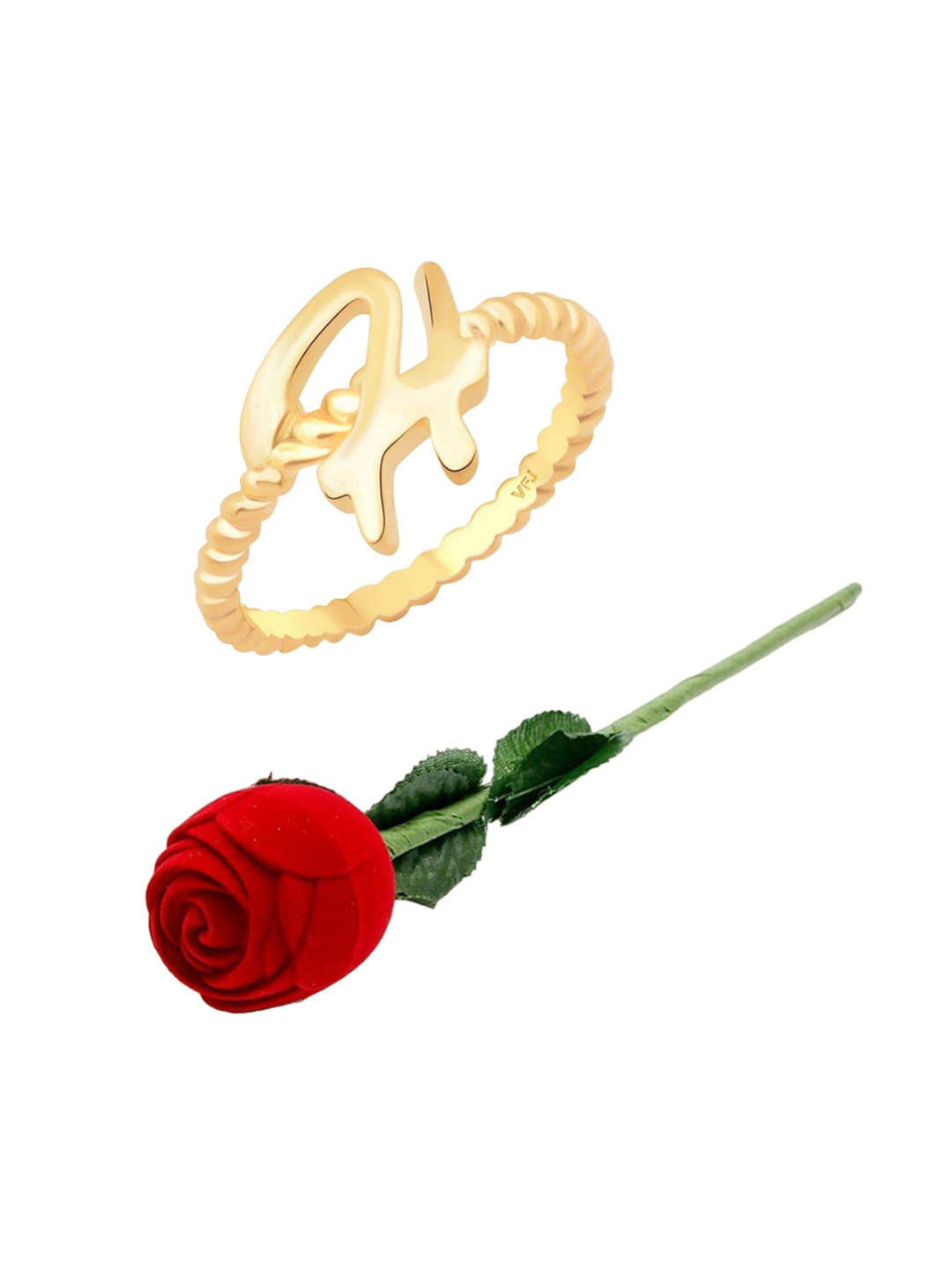 Vighnaharta Gold Plated Finger Ring with Rose Ring Box