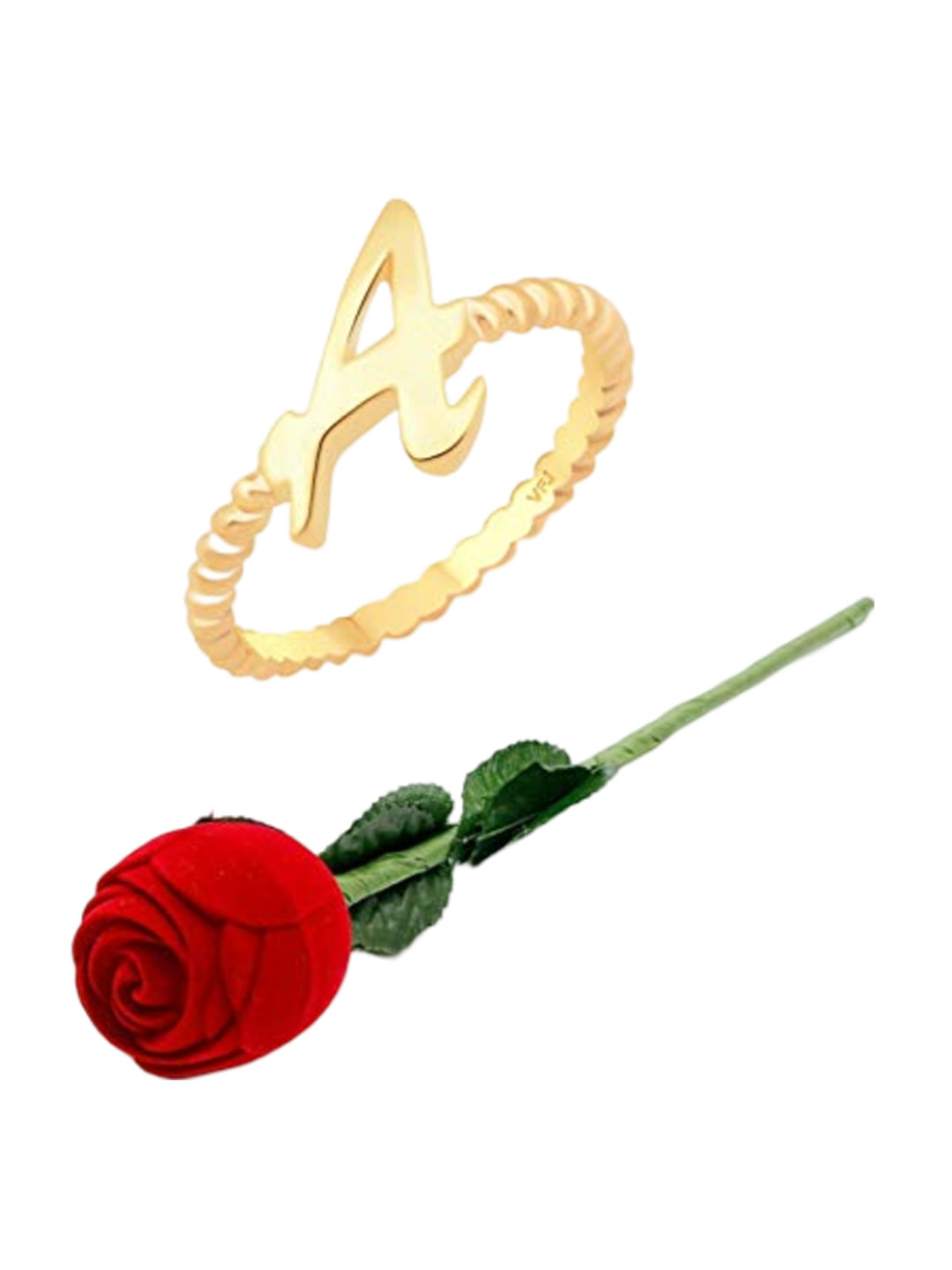 Vighnaharta Gold-plated Cubic Zirconia Stone-Studded Ring & Rose Box
