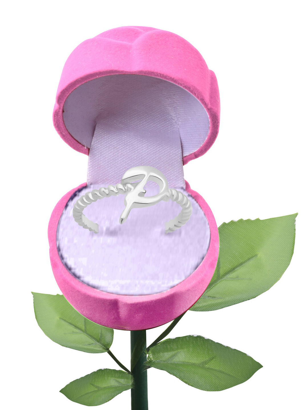 Vighnaharta Rhodium Plated Finger Ring With Rose Flower