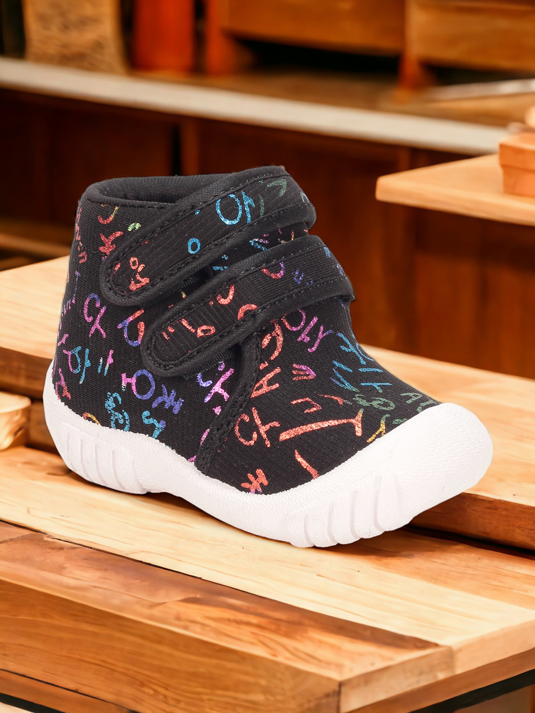 Lil Lollipop Kids Printed Comfort Insole Contrast Sole Musical Mid-Top Velcro Sneakers