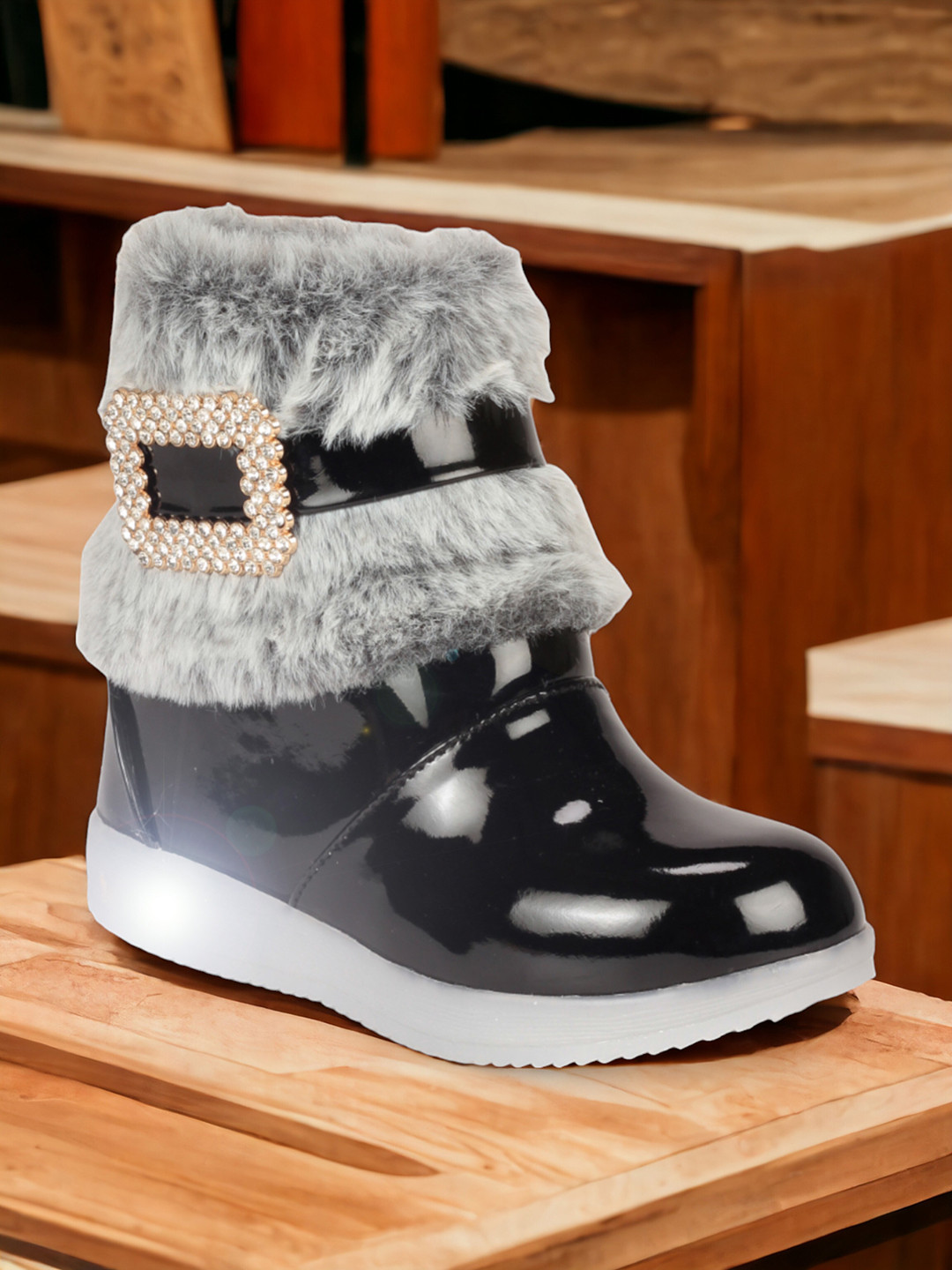 Lil Lollipop Girls Faux Fur Trim LED Regular Boots