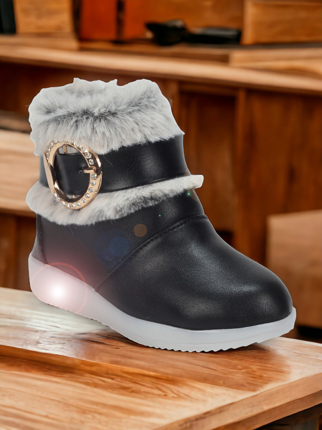 Lil Lollipop Girls Faux Fur Trim LED Regular Boots