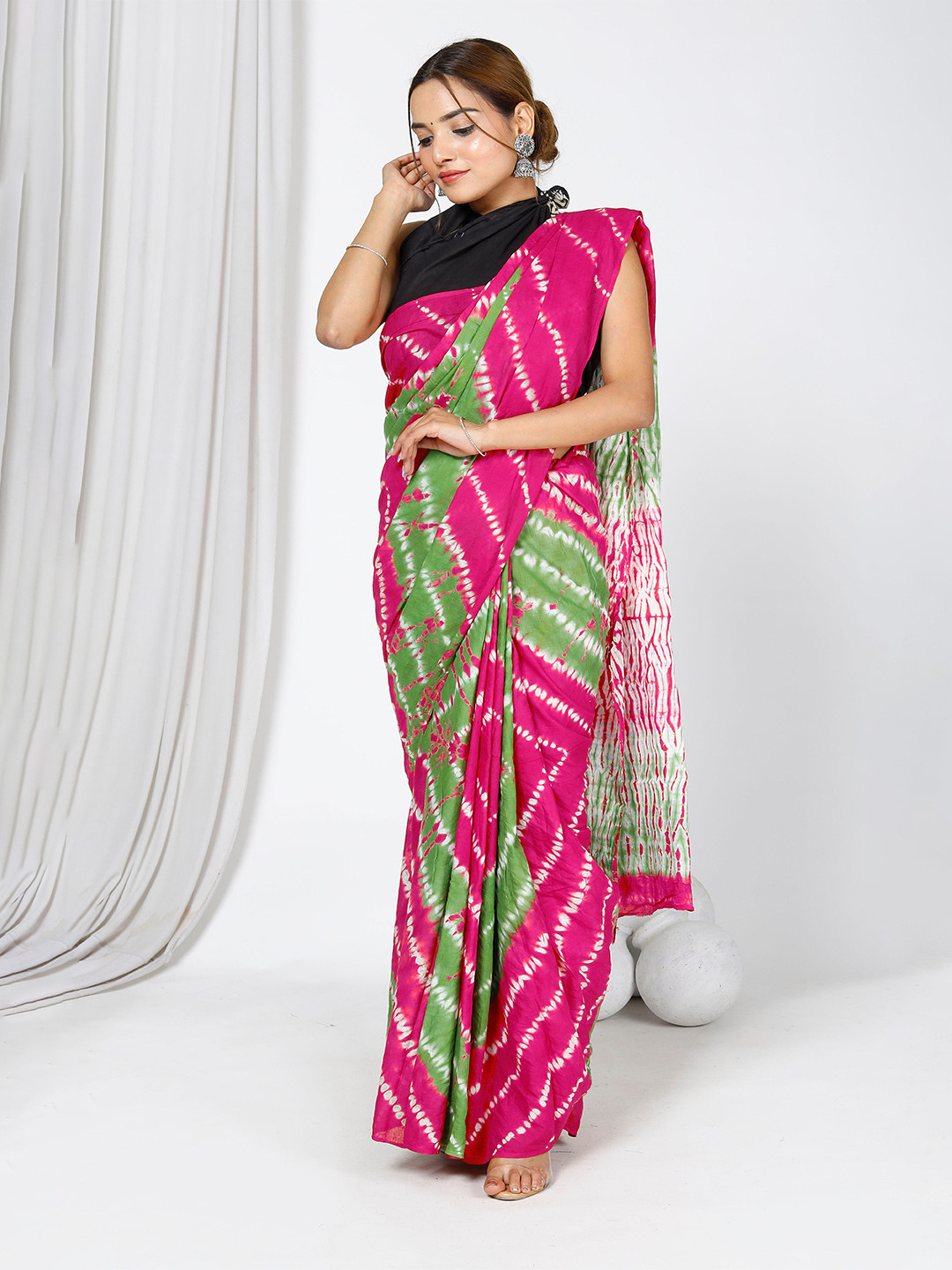 JAIPURI BLOCK PRINT Leheriya Tie and Dye Pure Cotton Saree