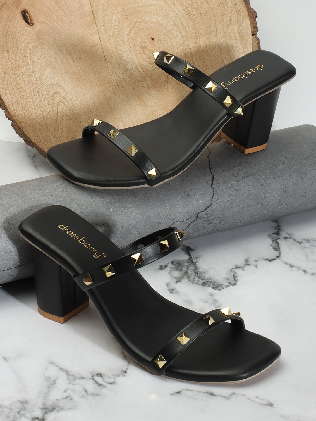 DressBerry Embellished Open Toe Block Heels