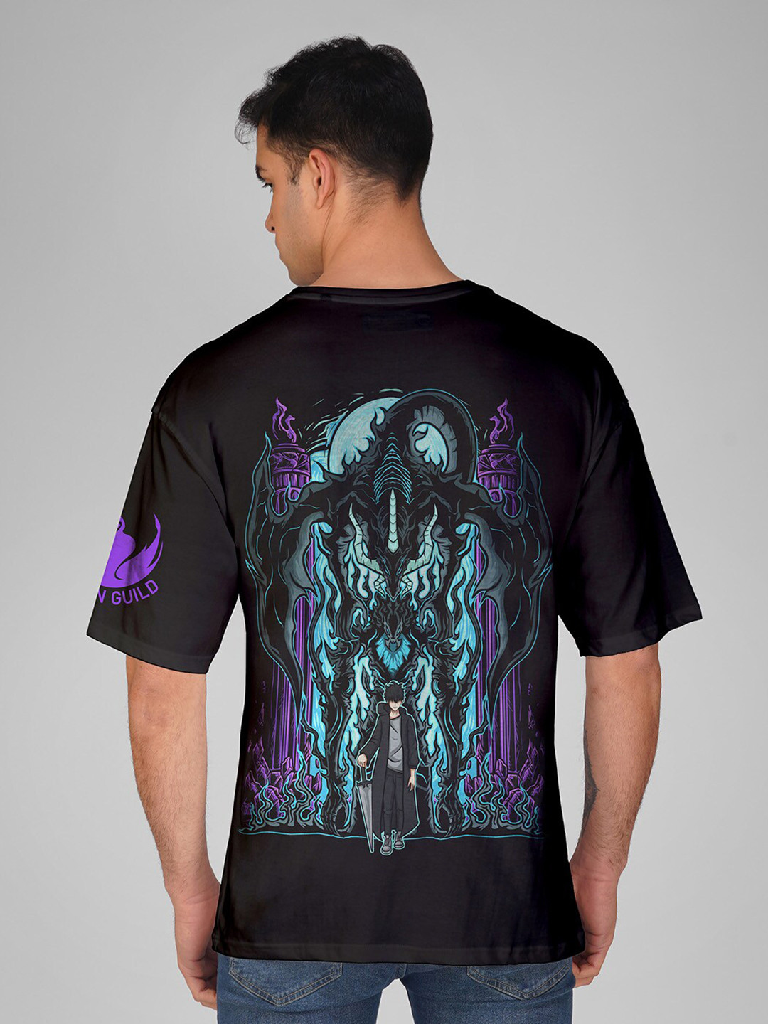 Crazymonk Solo level Up Anime Oversized Drop-Shoulder Cotton T-Shirt