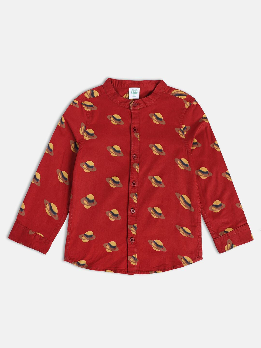 MINI KLUB Boys Standard Conversational Printed Band Collar Cotton Casual Shirt