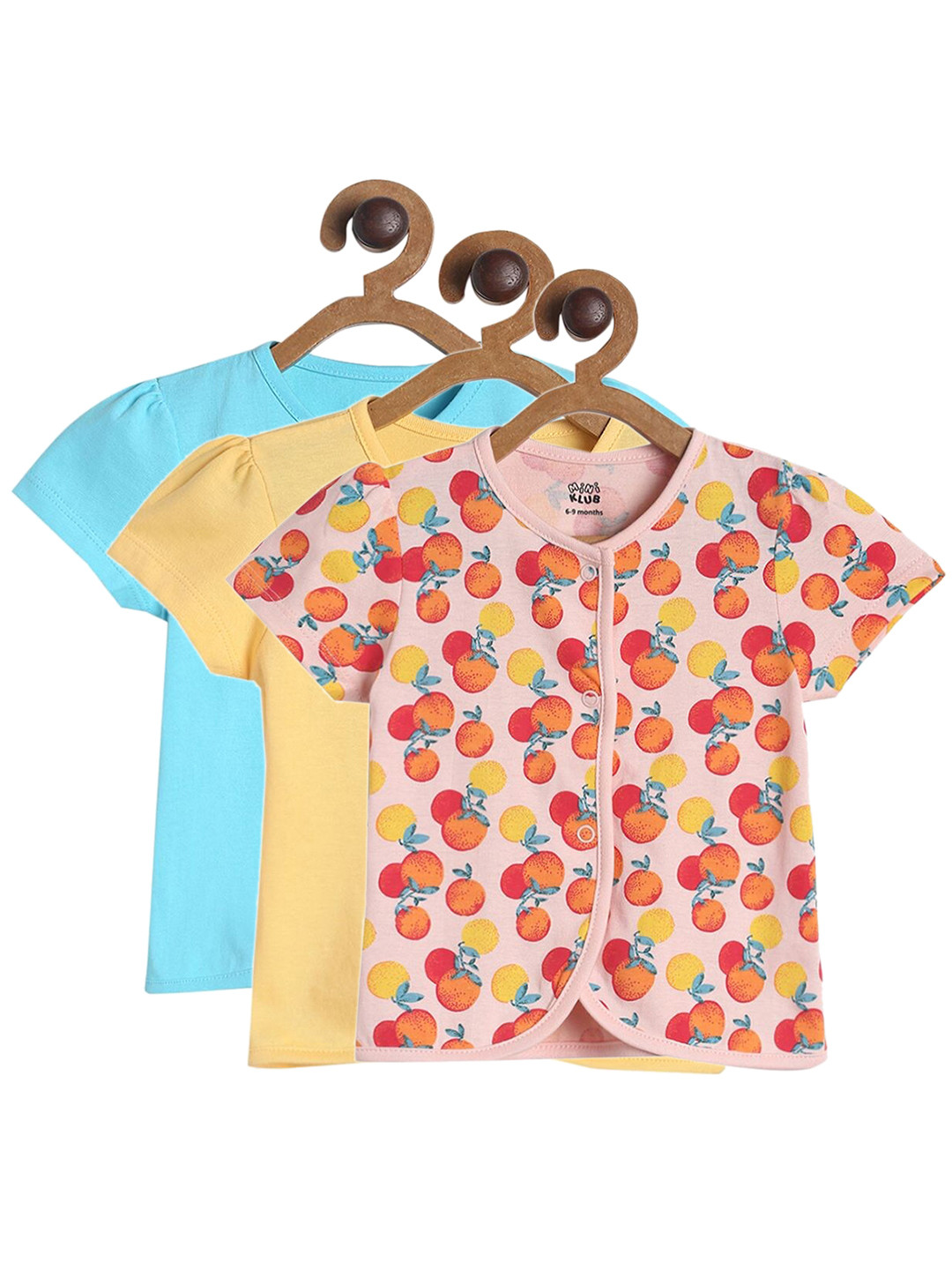 MINI KLUB Girls Pack of 3 Floral Printed V-Neck Short Sleeves Cotton T-shirt T-shirt
