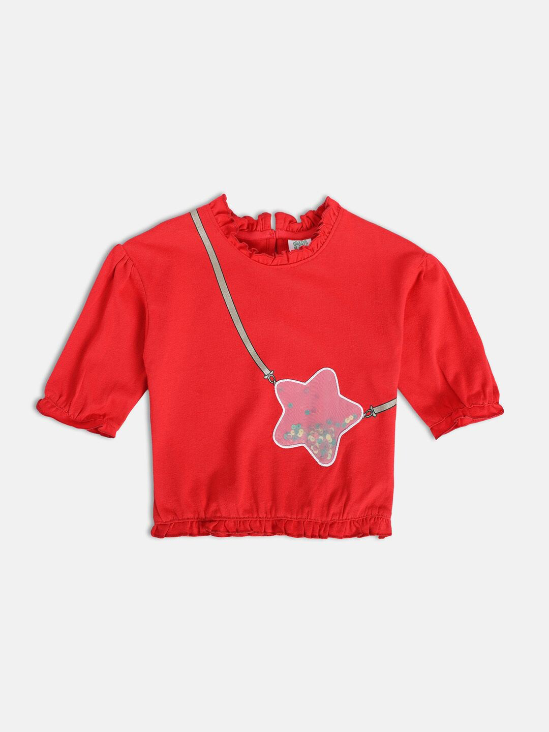 MINI KLUB Girls Graphic Printed Round Neck Short Sleeves Cotton Top