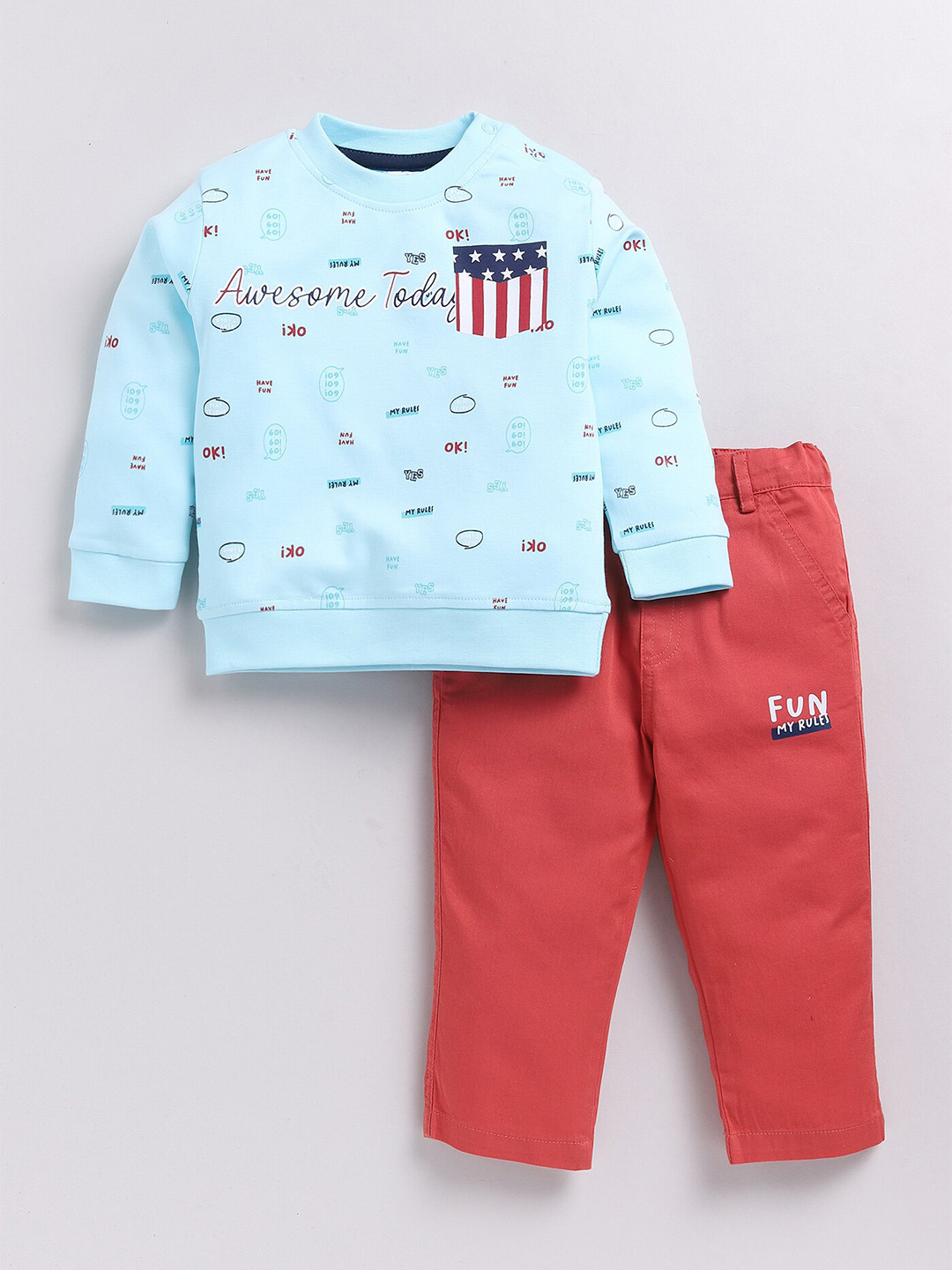 Dollar Kid Super Soft Printed Long Sleeves T Shirt With Twill Pant Set
