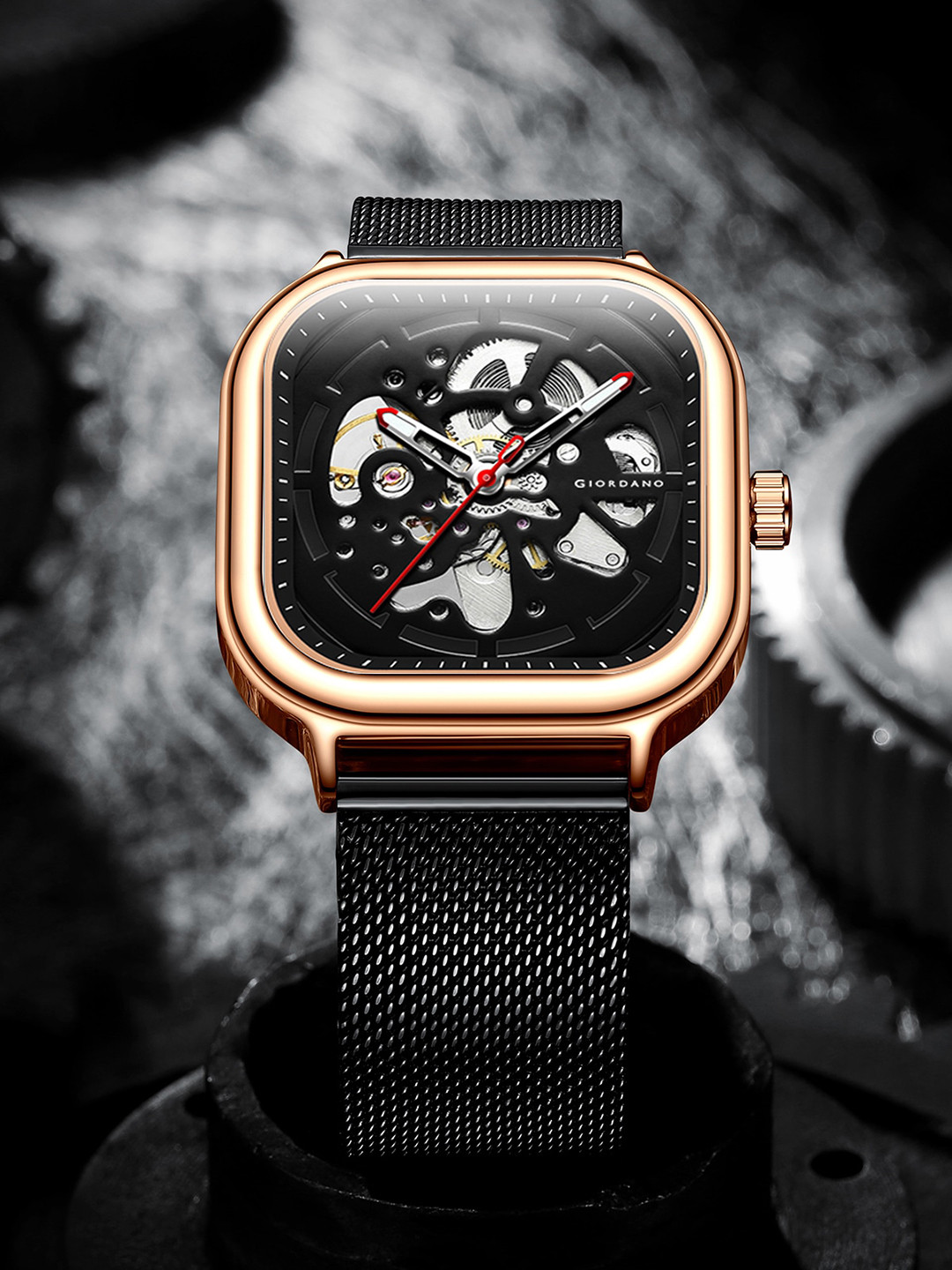 GIORDANO Men Printed Dial & Bracelet Style Straps Analogue Automatic Watch GZ-50081-44