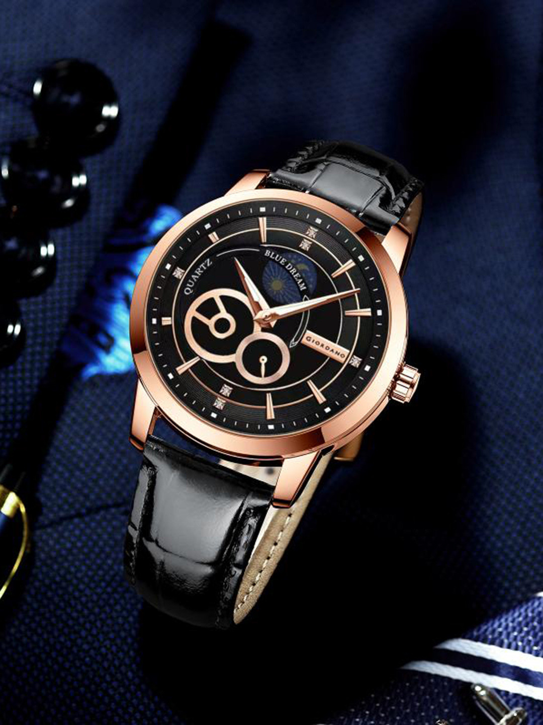 GIORDANO Men Patterned Dial & Leather Textured Straps Analogue Watch GZ-50084-03