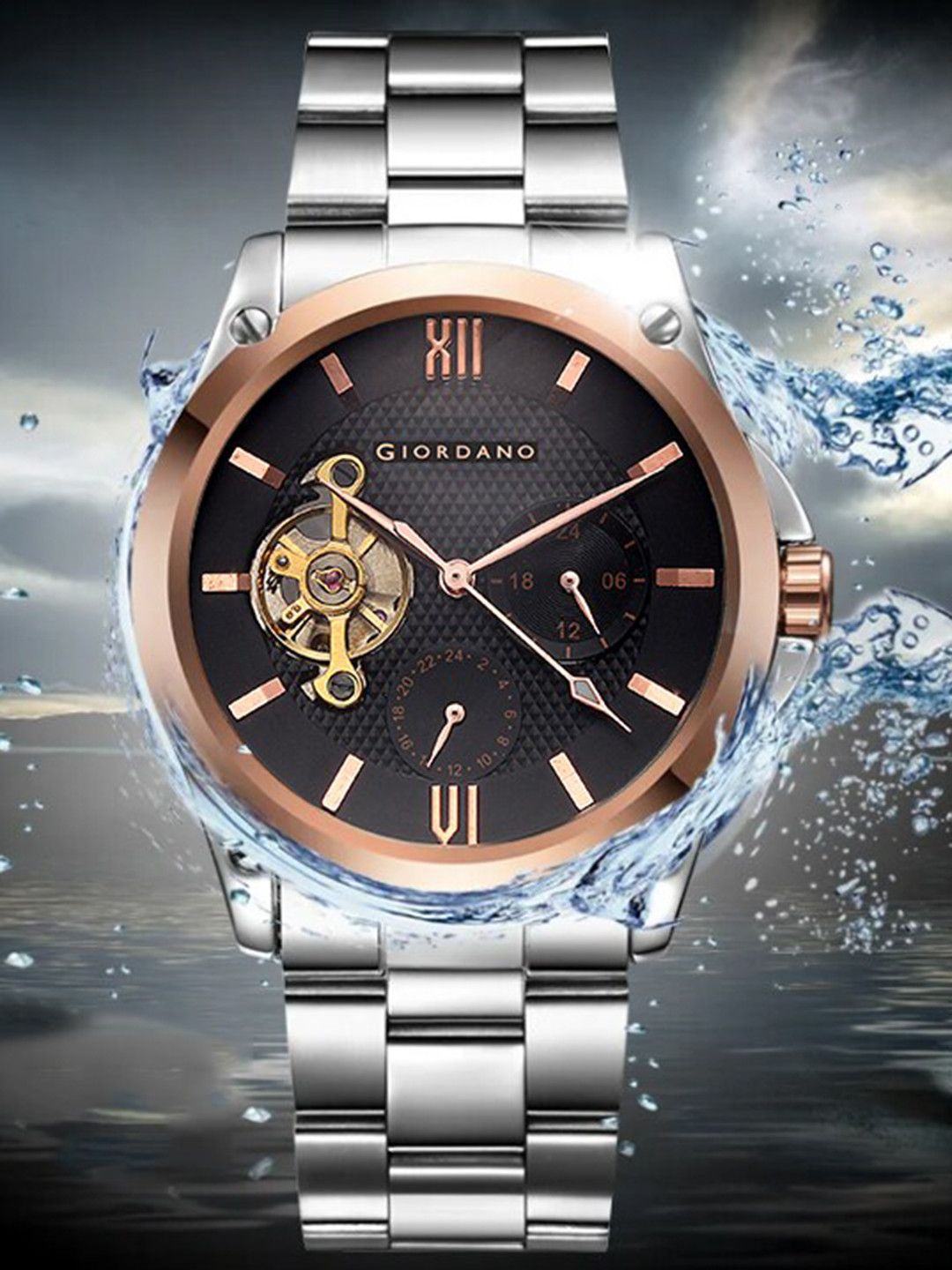 GIORDANO Men Stainless Steel Bracelet Style Straps Analogue Automatic Watch GZ-50082-22