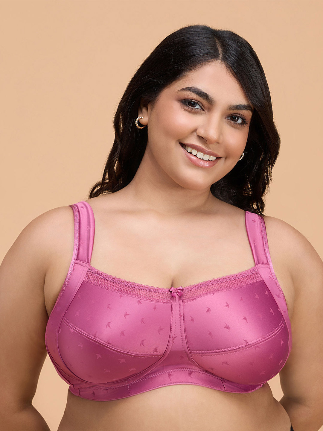 Nykd Plus Size Floral Self Design Non Padded Laced Everyday Bra With All Day Comfort