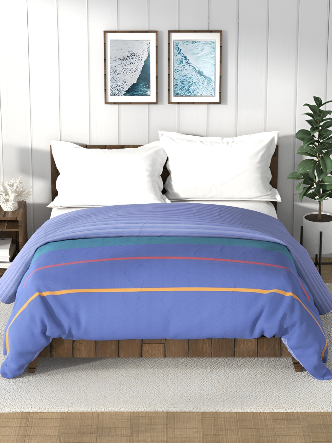 Nautica Bristol Blue & Red Striped AC Room 150 GSM Double Bed Comforter
