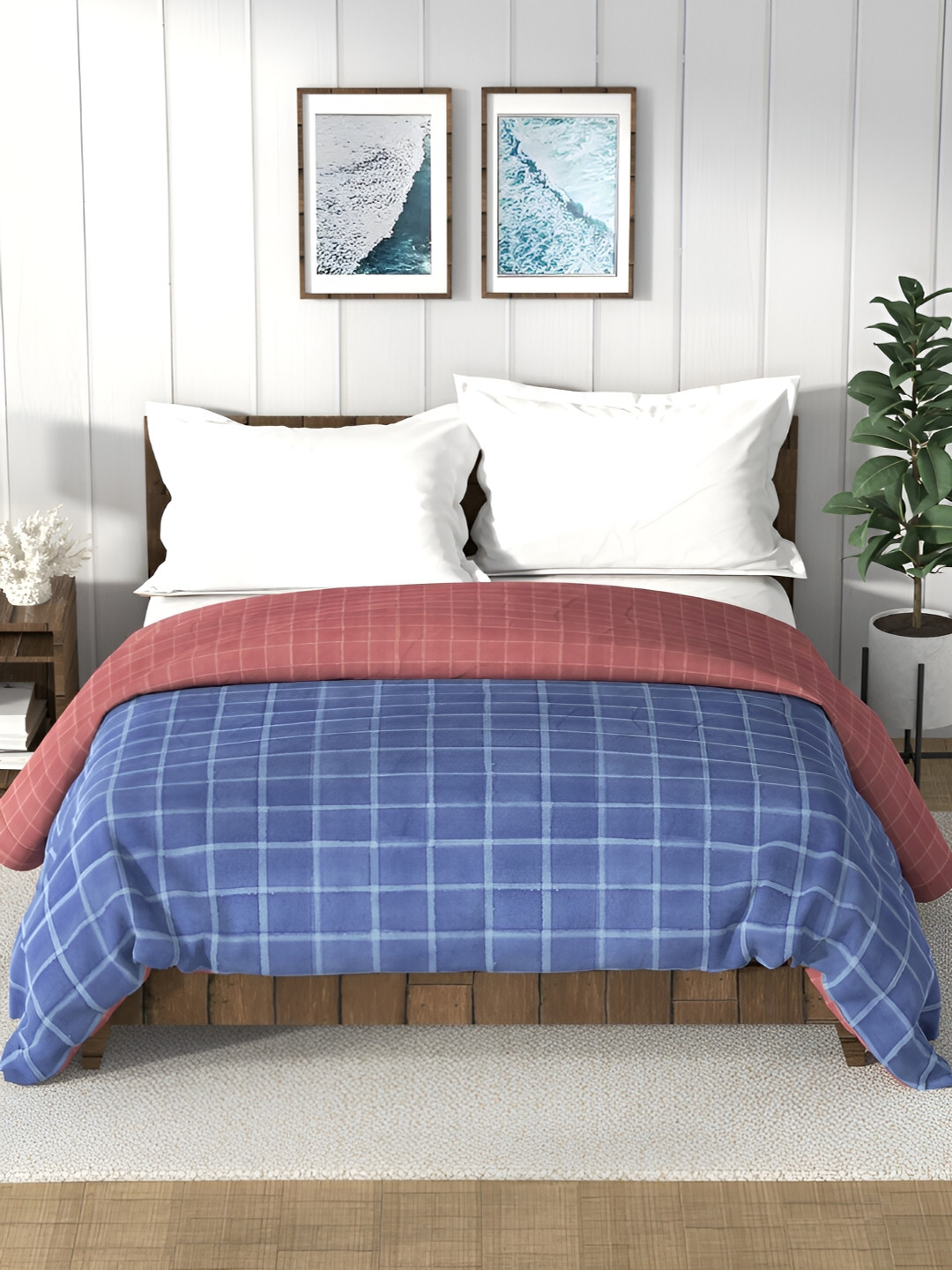 Nautica Bristol Blue & Red Checked AC Room 150 GSM Double Bed Comforter