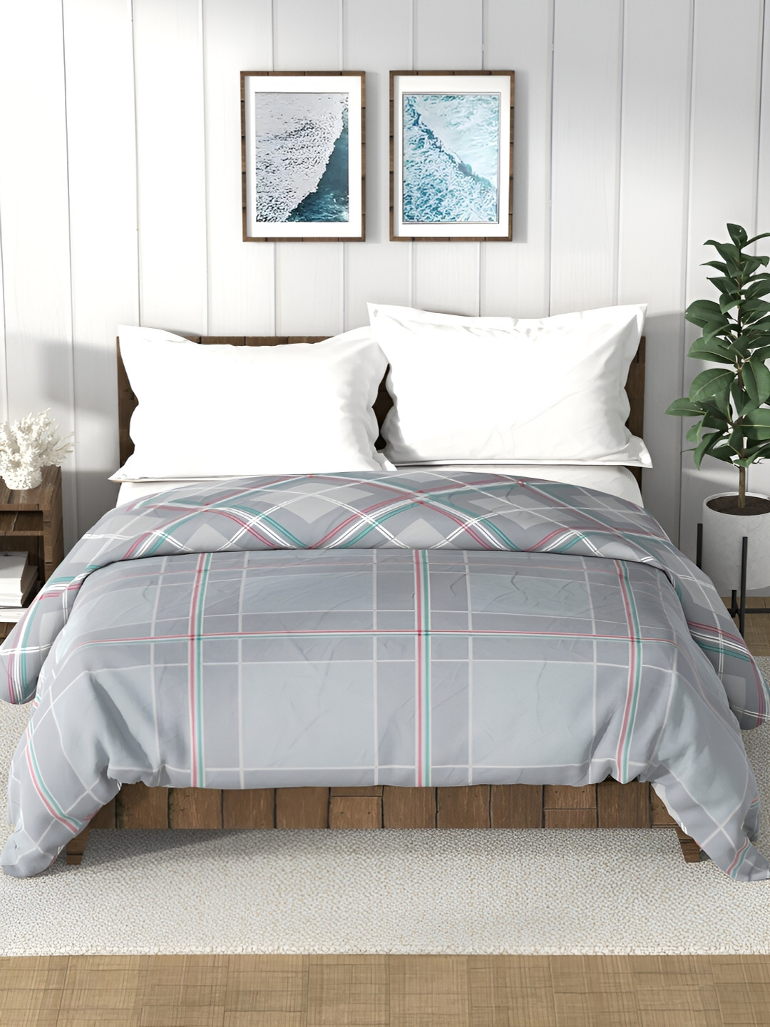 Nautica Bristol Grey & White Checked AC Room 150 GSM Double Bed Comforter